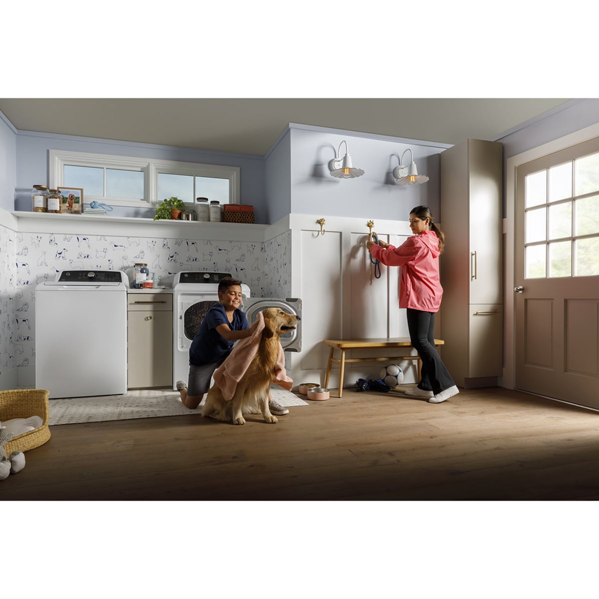 GE 27 in. 7.4 cu. ft. Gas Dryer with Sanitize Cycle & Sensor Dry - White, , hires