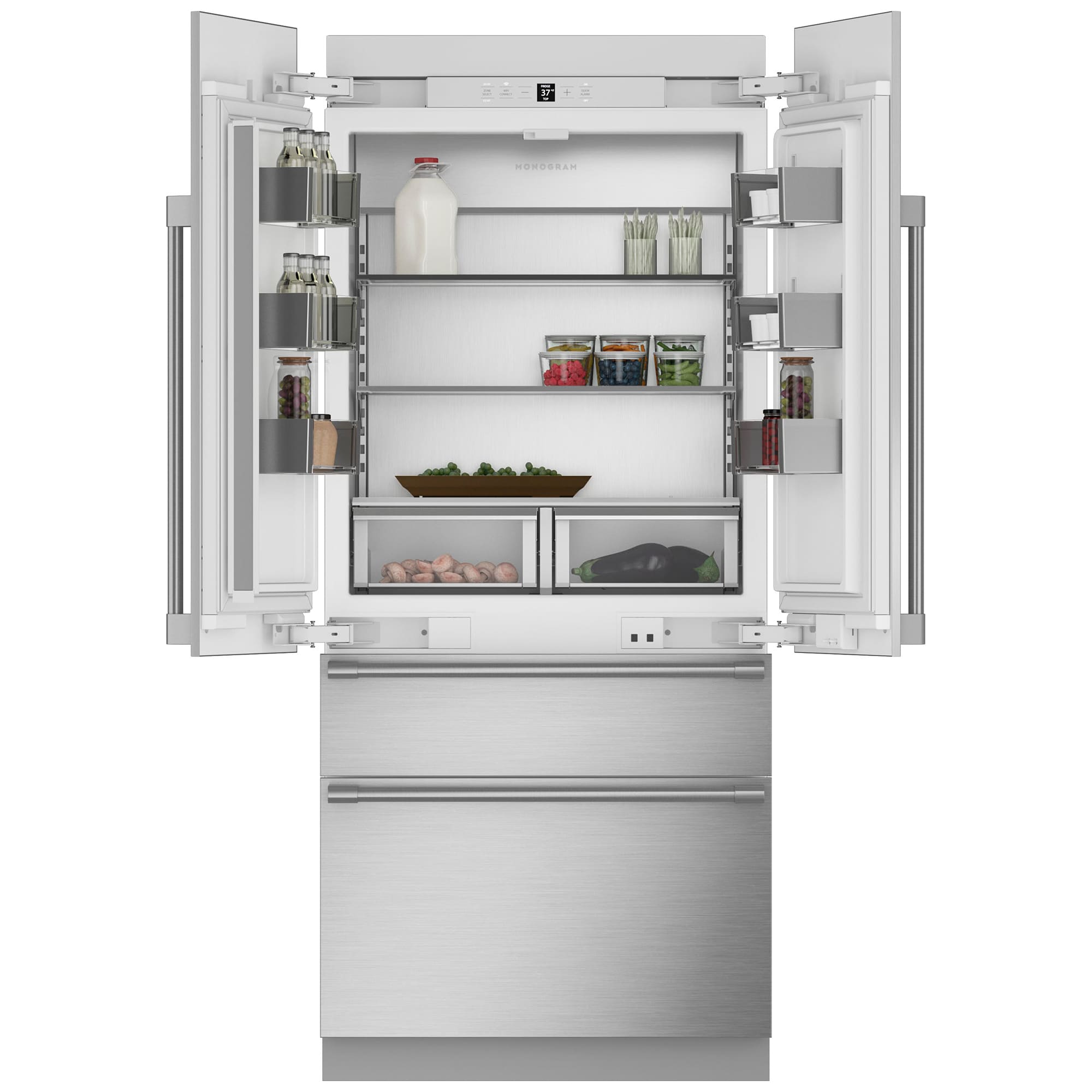 Monogram 36 in. 20.1 cu. ft. Built-In Smart Counter Depth 4-Door French Door Refrigerator with Ice Maker - Custom Panel Ready, , hires