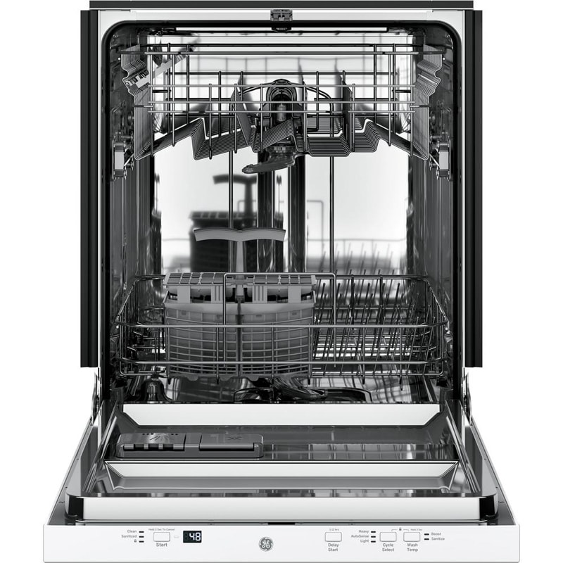 GE 24 in. Top Control Flush-Mount Dishwasher with 51 dBa Sound Level, Condensate Dry & Pocket Handle - White, White, hires