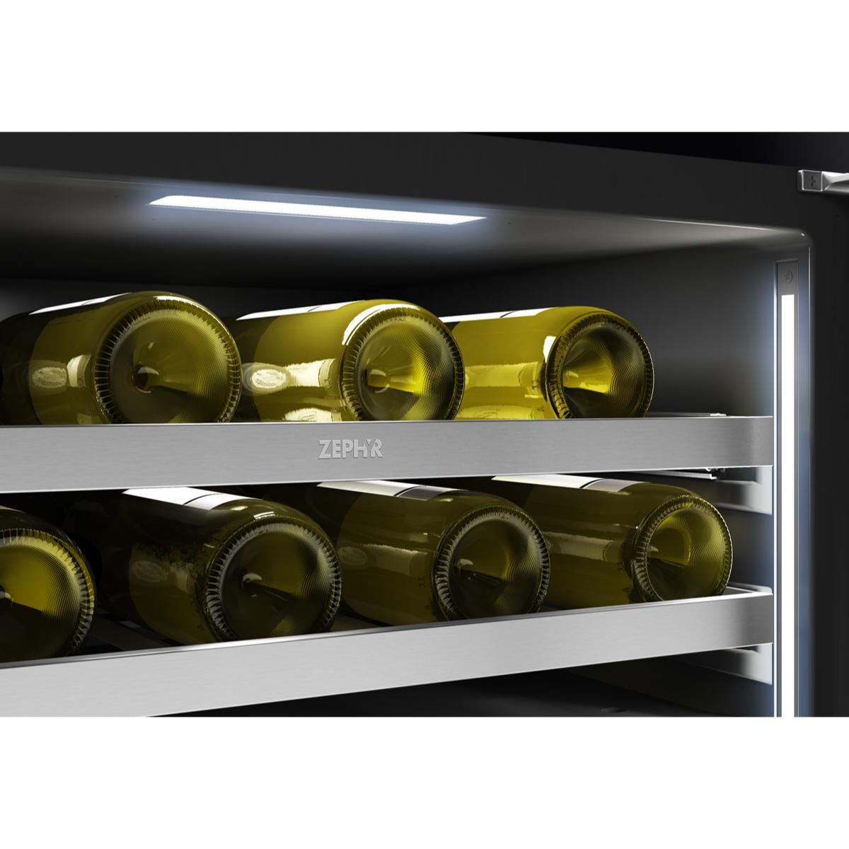Zephyr Presrv Series 24 in. Undercounter Wine Cooler with Wood Racks, Dual Temperature Zones & 45-Bottle Capacity - Stainless Steel, , hires