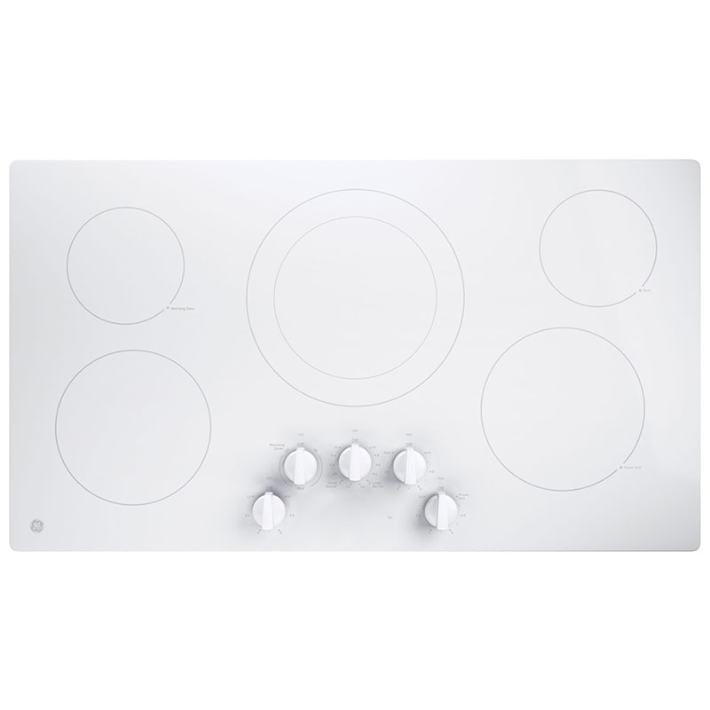 GE 36 in. 5-Burner Electric Cooktop with Simmer Burner & Power Burner - White, White, hires