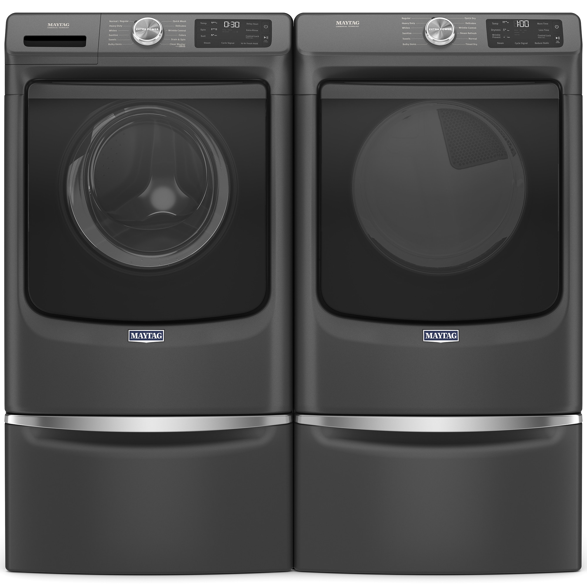 Maytag 27 in. 4.8 cu. ft. Stackable Front Load Washer with Extra Power and 16-Hr Fresh Hold - Volcano Black, Volcano Black, hires