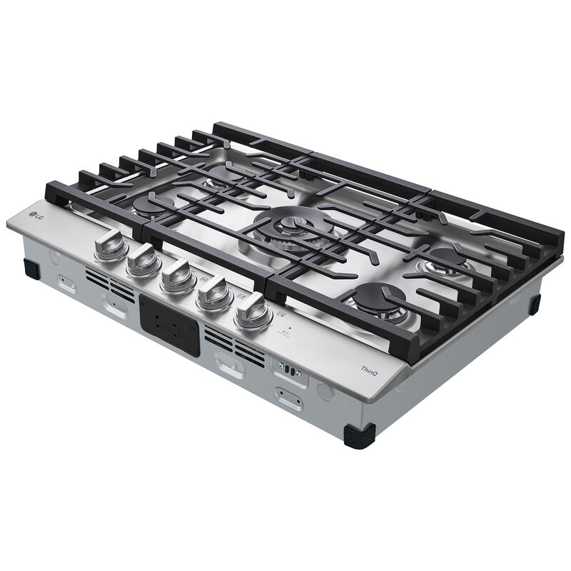 LG 30 in. 5-Burner Smart Natural Gas Cooktop with Griddle, Simmer Burner & Power Burner - Stainless Steel, , hires