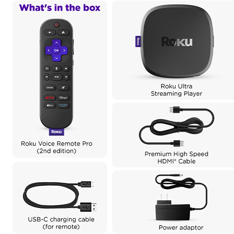 Roku Ultra 2024 | 4K/HDR10+/Dolby Vision & Atmos Streaming Device Rechargeable Backlit Voice Remote Pro Free & Live TV - Black, , hires