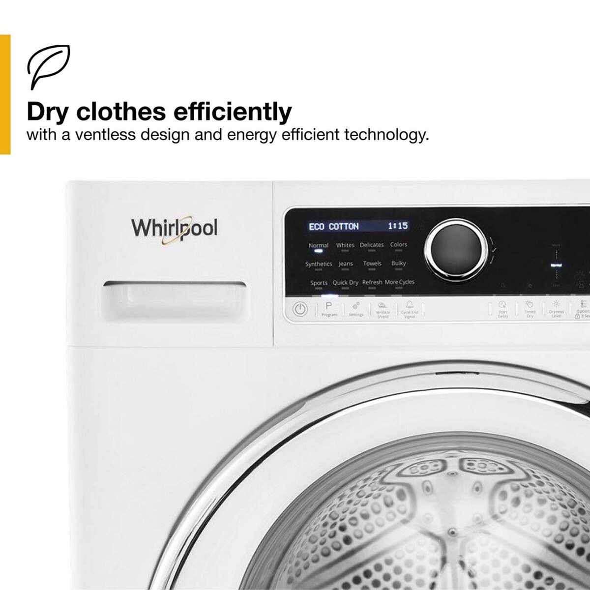Whirlpool 24 in. 4.3 cu. ft. Ventless Electric Dryer with Delicate Cycle for Small Spaces - White, , hires