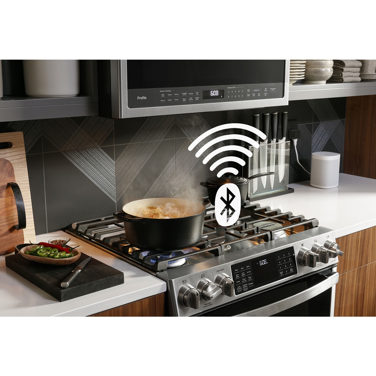 GE Profile 30 in. 5.7 cu. ft. Smart Air Fry True European Convection Slide-In Dual Fuel Range with 5 Sealed Burners, Grill & Griddle - Fingerprint Resistant Stainless, , hires