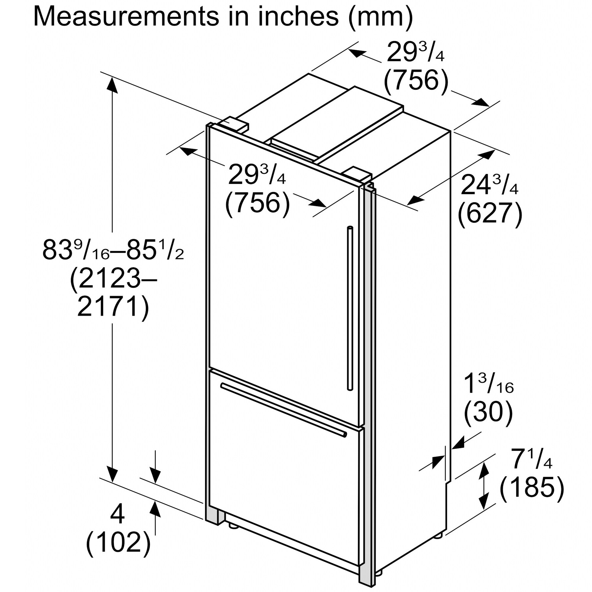 Bosch Benchmark Series 30 in. 16.5 cu. ft. Built-In Smart Counter Depth Bottom Freezer Refrigerator with Internal Water Dispenser - Stainless Steel, , hires