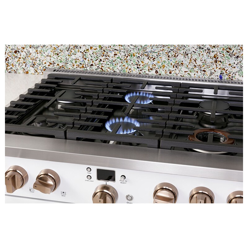 Cafe 36 in. 5.7 cu. ft. Smart Air Fry True European Convection Dual Fuel Range with 6 Sealed Burners - Matte White, Matte White, hires