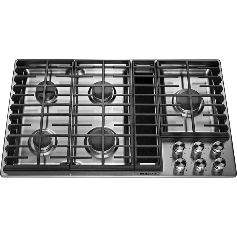 KitchenAid 36 in. 5-Burner Natural Gas Cooktop with Downdraft, Simmer Burner & Power Burner - Stainless Steel, , hires