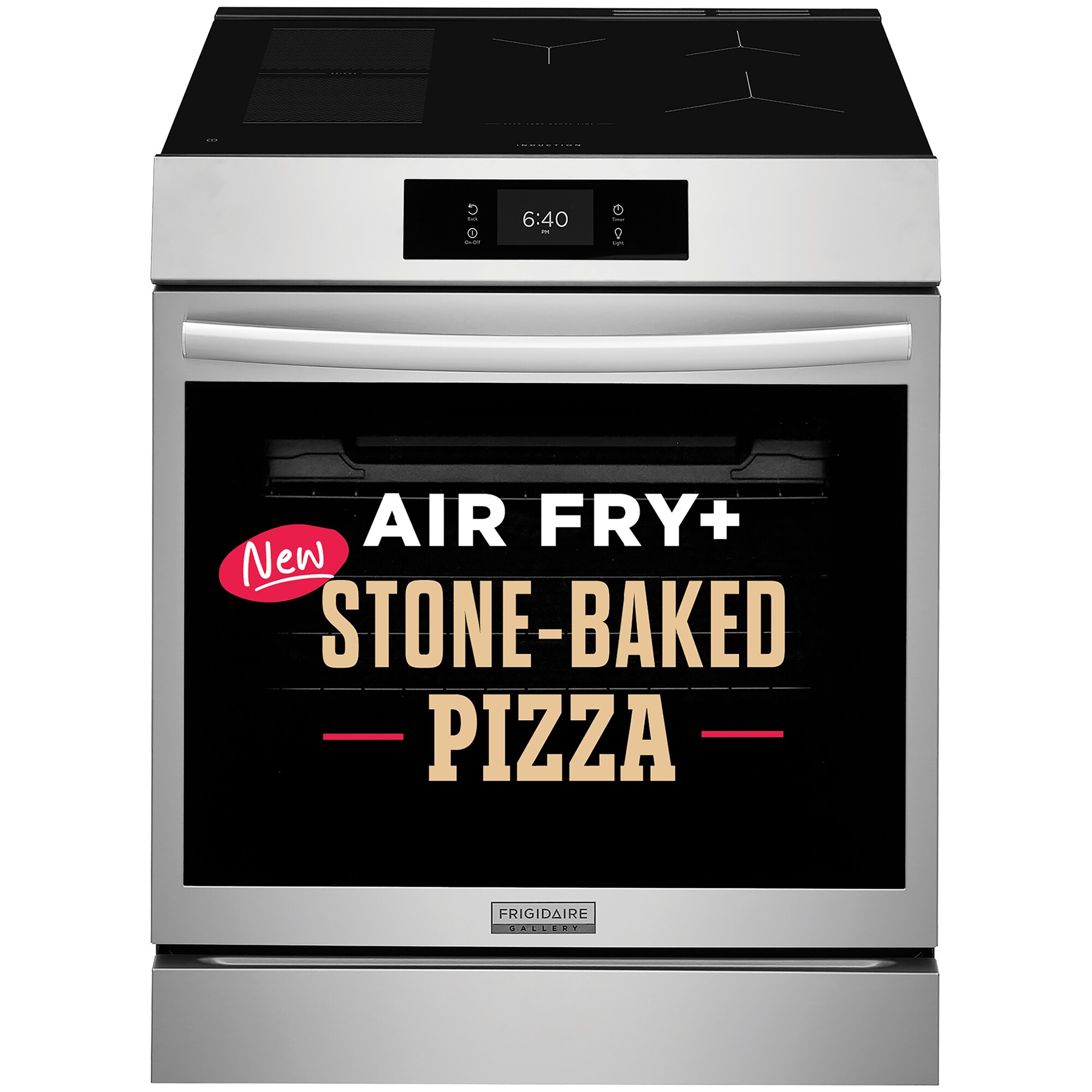 Frigidaire Gallery 30 in. 6.2 cu. ft. Air-Fry True European Convection Steam Oven Electric Range with Stone-Baked Pizza, 5 Induction Burners - Stainless Steel, , hires