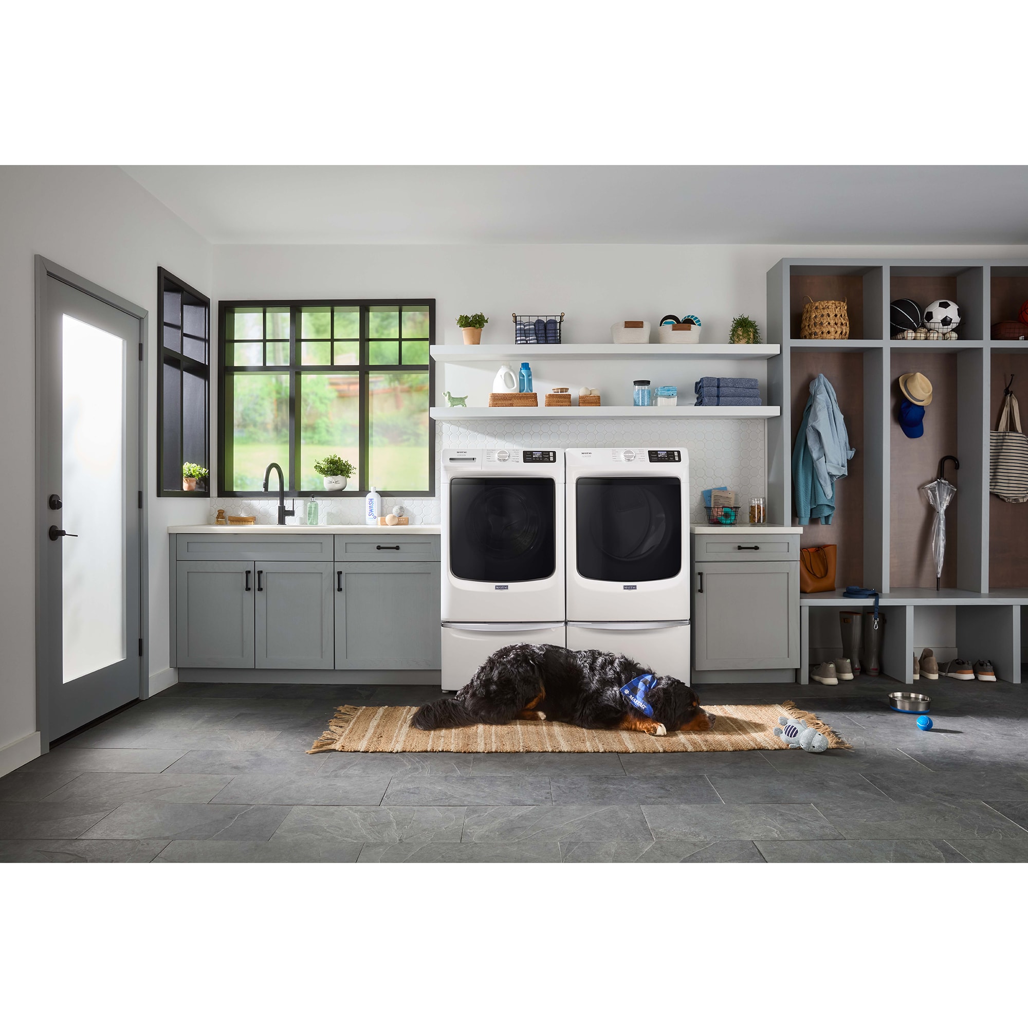Maytag Pet Pro 27 in. 7.4 cu. ft. Smart Stackable Electric Dryer with Sensor Dry, Sanitize & Steam Cycle - White, White, hires