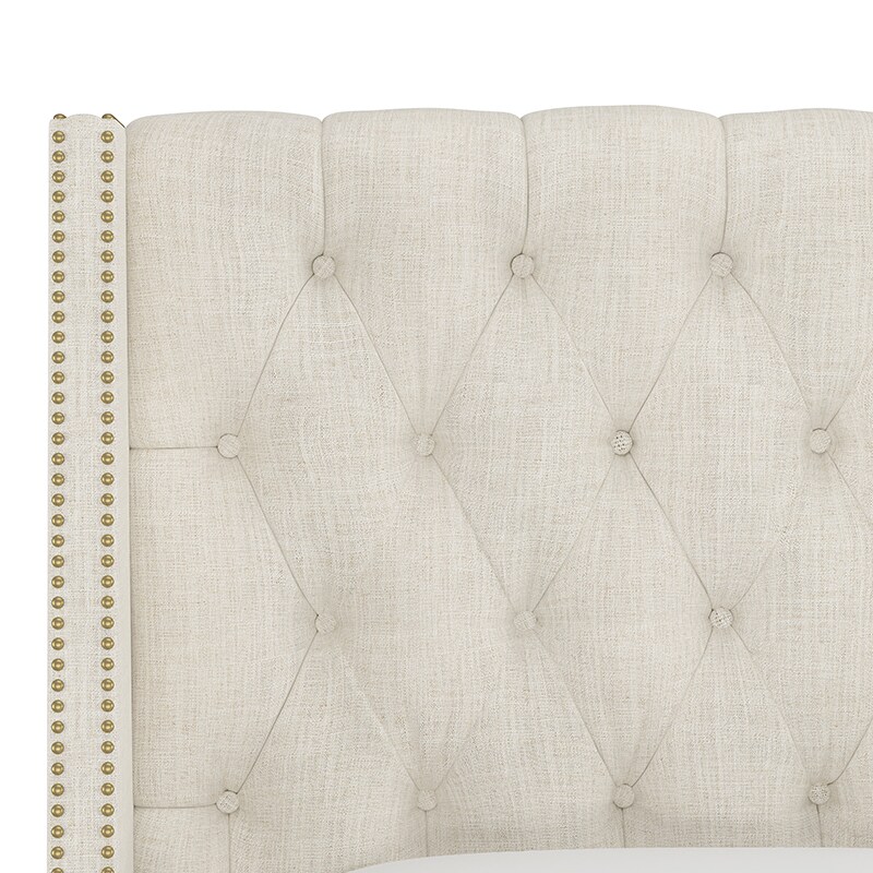 Skyline Twin Nail Button Tufted Wingback Headboard in Linen - Talc, Cream, hires