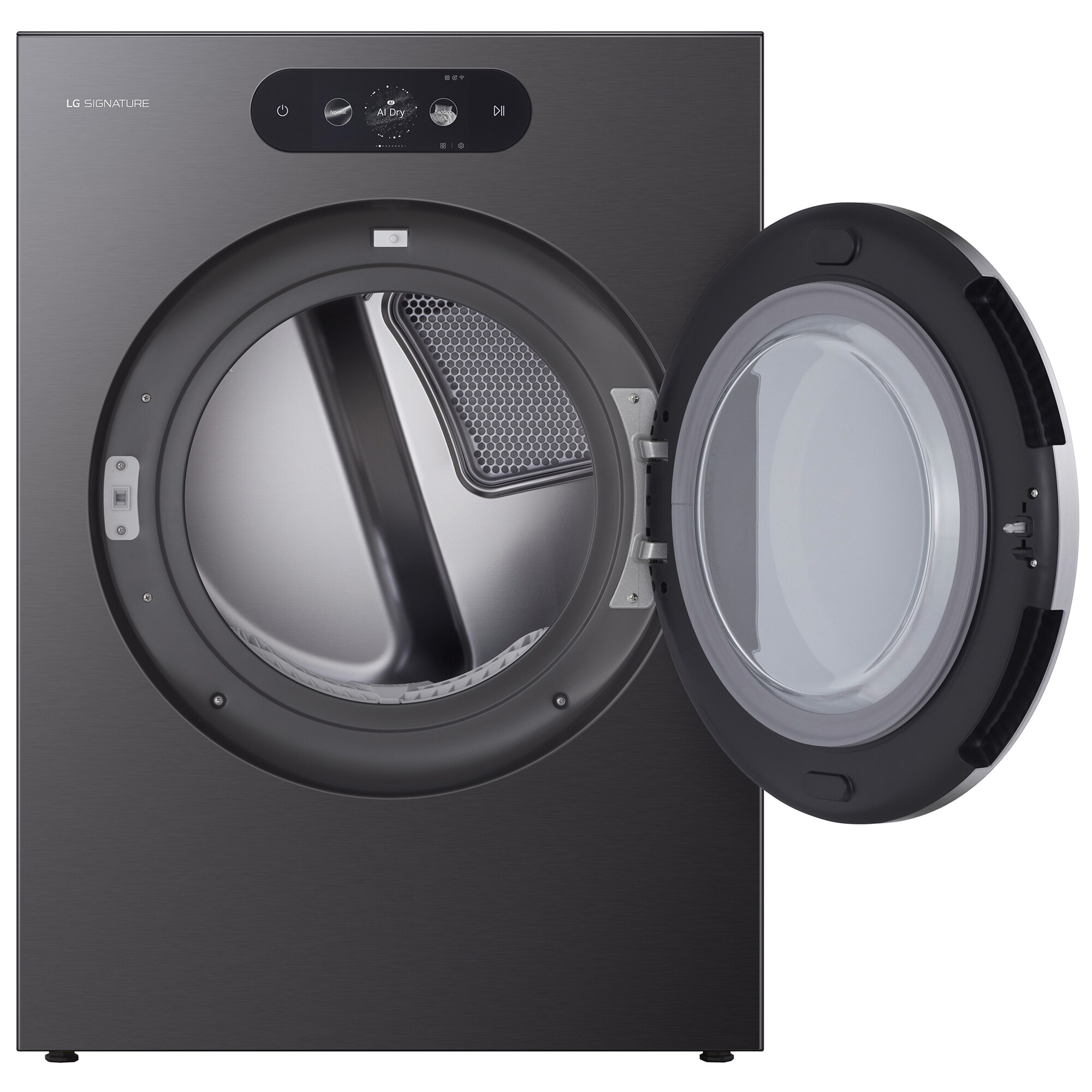 LG Signature 29 in. 9.0 cu. ft. Smart Stackable Gas Dryer with Built-In Intelligence, TurboSteam, AI Sensor Dry & Sanitize Cycle - Brushed Black Steel, , hires