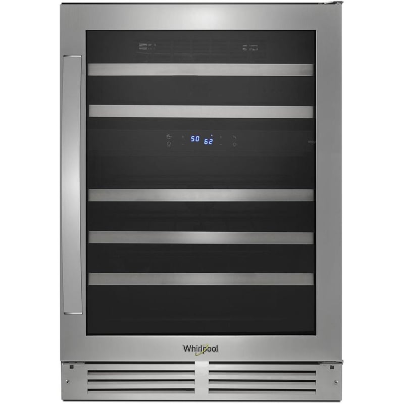 Whirlpool 24 in. Undercounter Wine Cooler with Dual Zones & 51 Bottle Capacity Stainless Steel