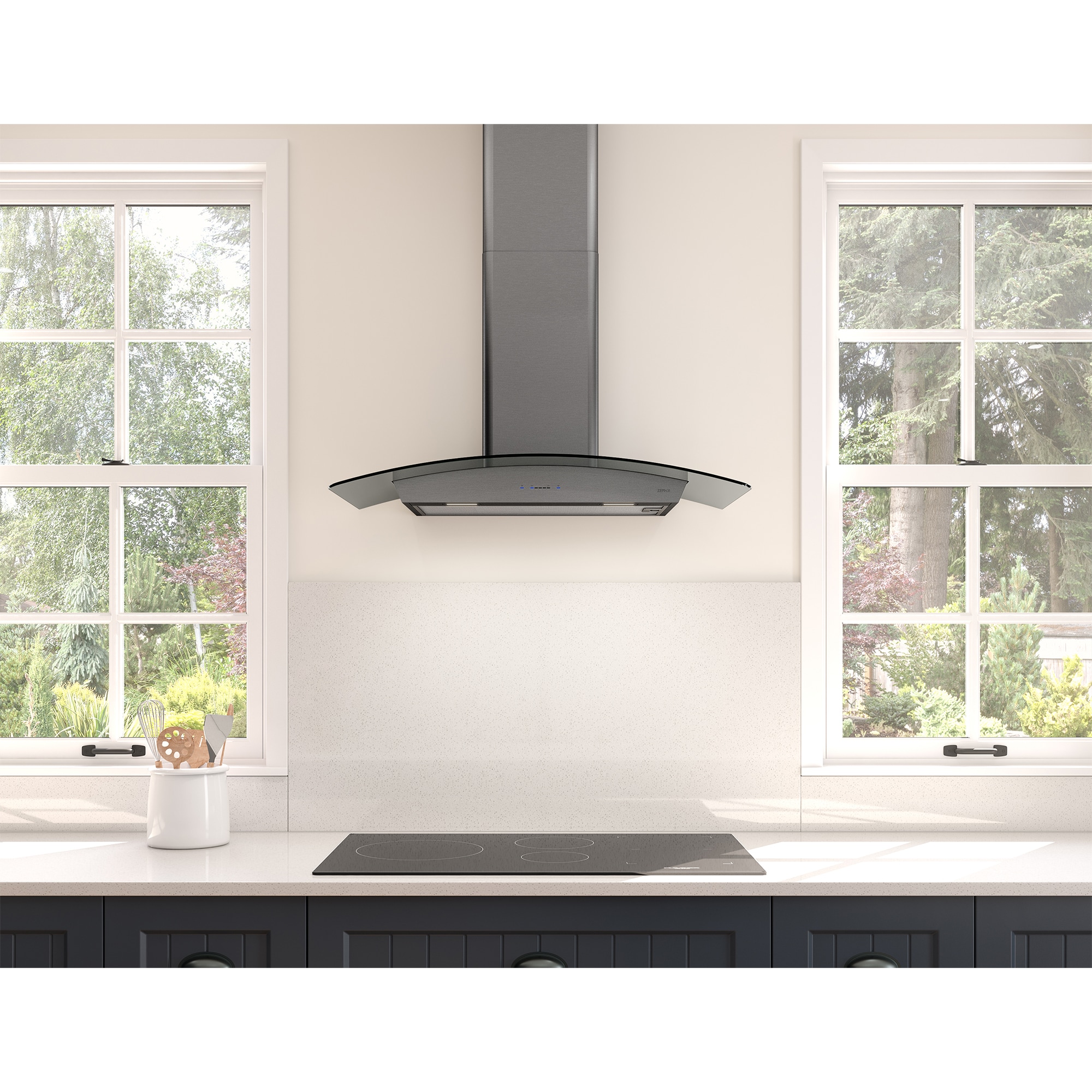Zephyr 36 in. Convertible Chimney Style Range Hood with 600 CFM, 5 Fan Speeds & 2 LED Lights - Black Stainless, , hires