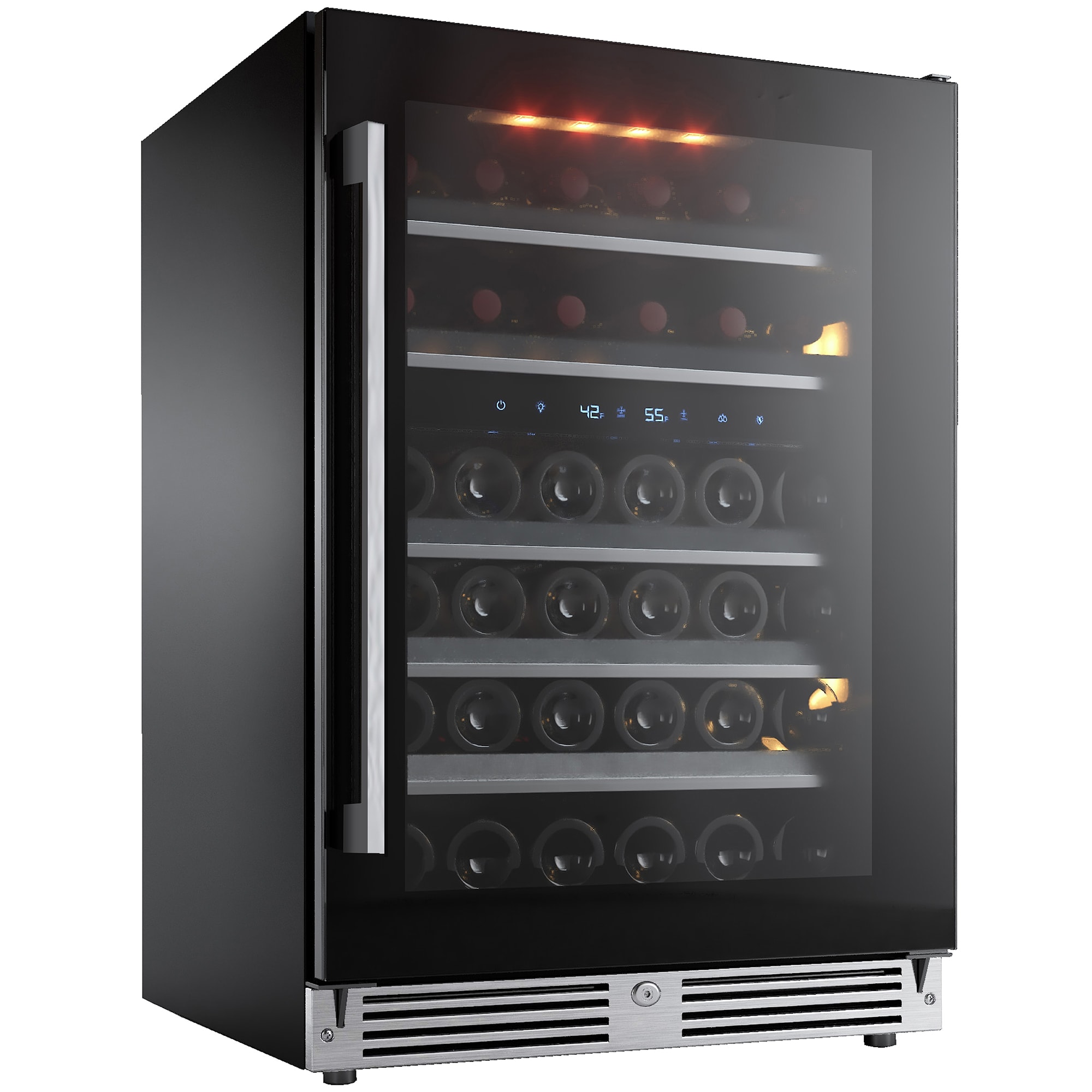 XO 24 in. Undercounter Wine Cooler with Metal Racks, Dual Temperature Zones & 46 Bottle Capacity - Black Glass, Black Glass, hires