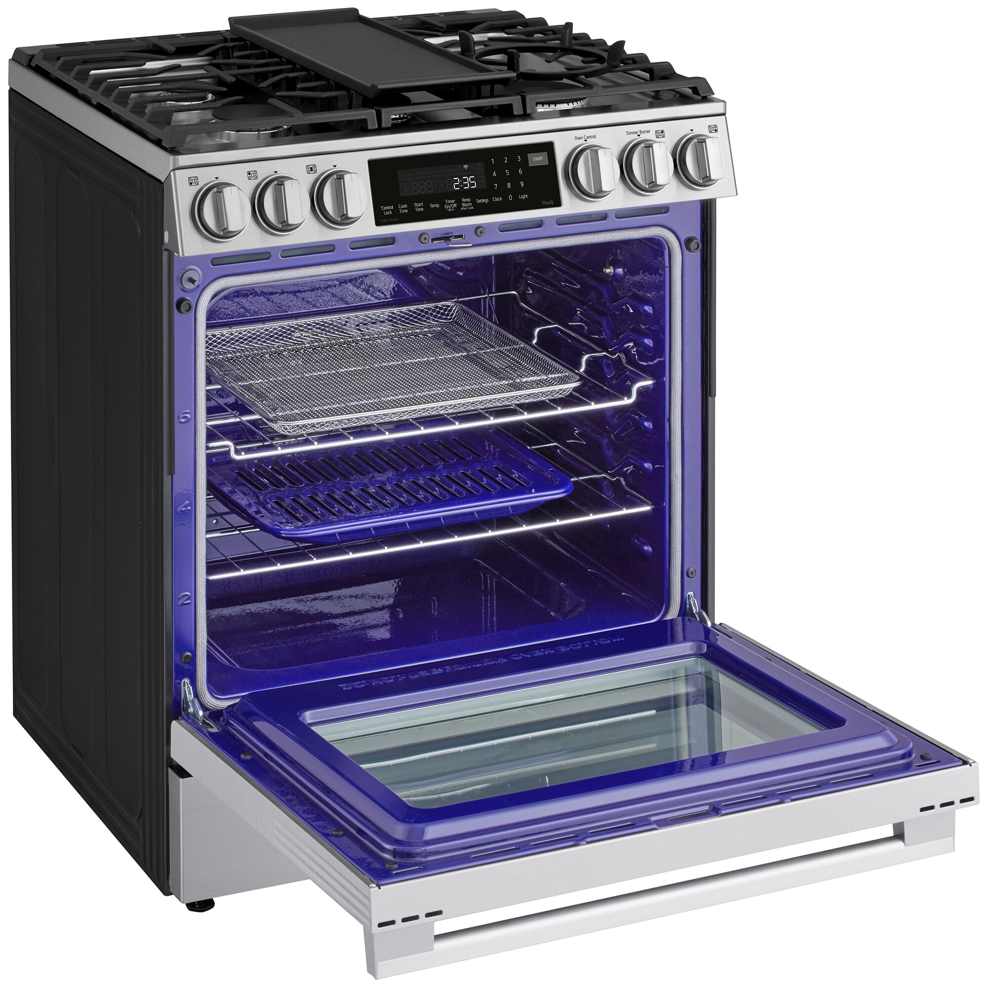 LG 30 in. 6.3 cu. ft. Smart Air-Fry True European Convection Slide-In Gas Range with 5 Sealed Burners & Griddle - PrintProof Stainless Steel, , hires