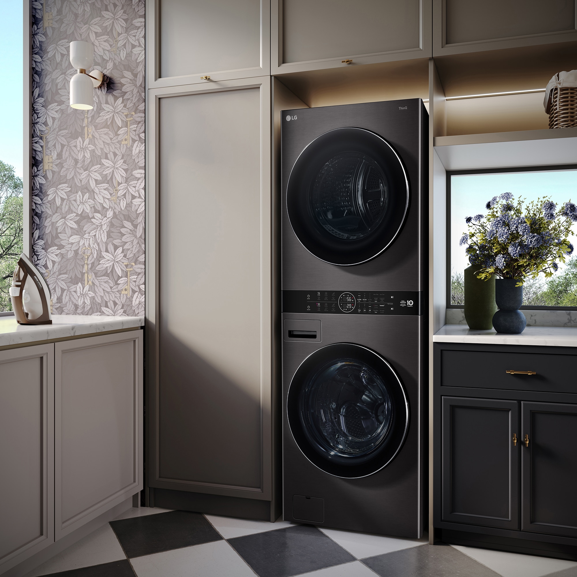 LG 27 in. 5.0 cu. ft. Smart Electric Front Load Ventless WashTower with Heat Pump, Center Control, AI Sensor Dry, Sanitize & Steam Cycle - Black Steel, , hires