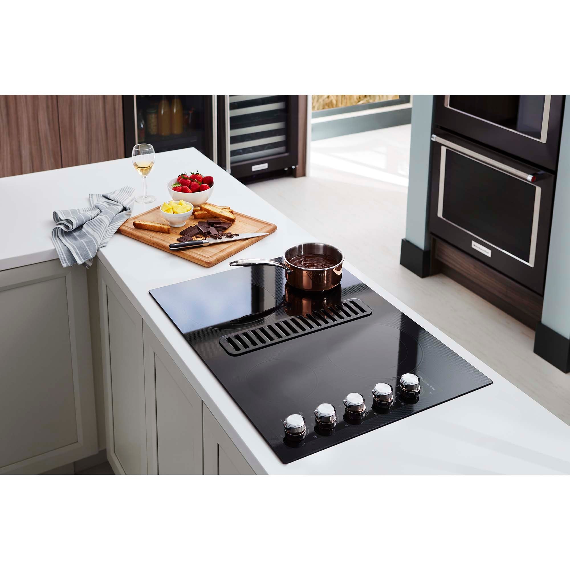 KitchenAid 30 in. 4-Burner Electric Cooktop with Downdraft, Simmer Burner & Power Burner - Black, , hires