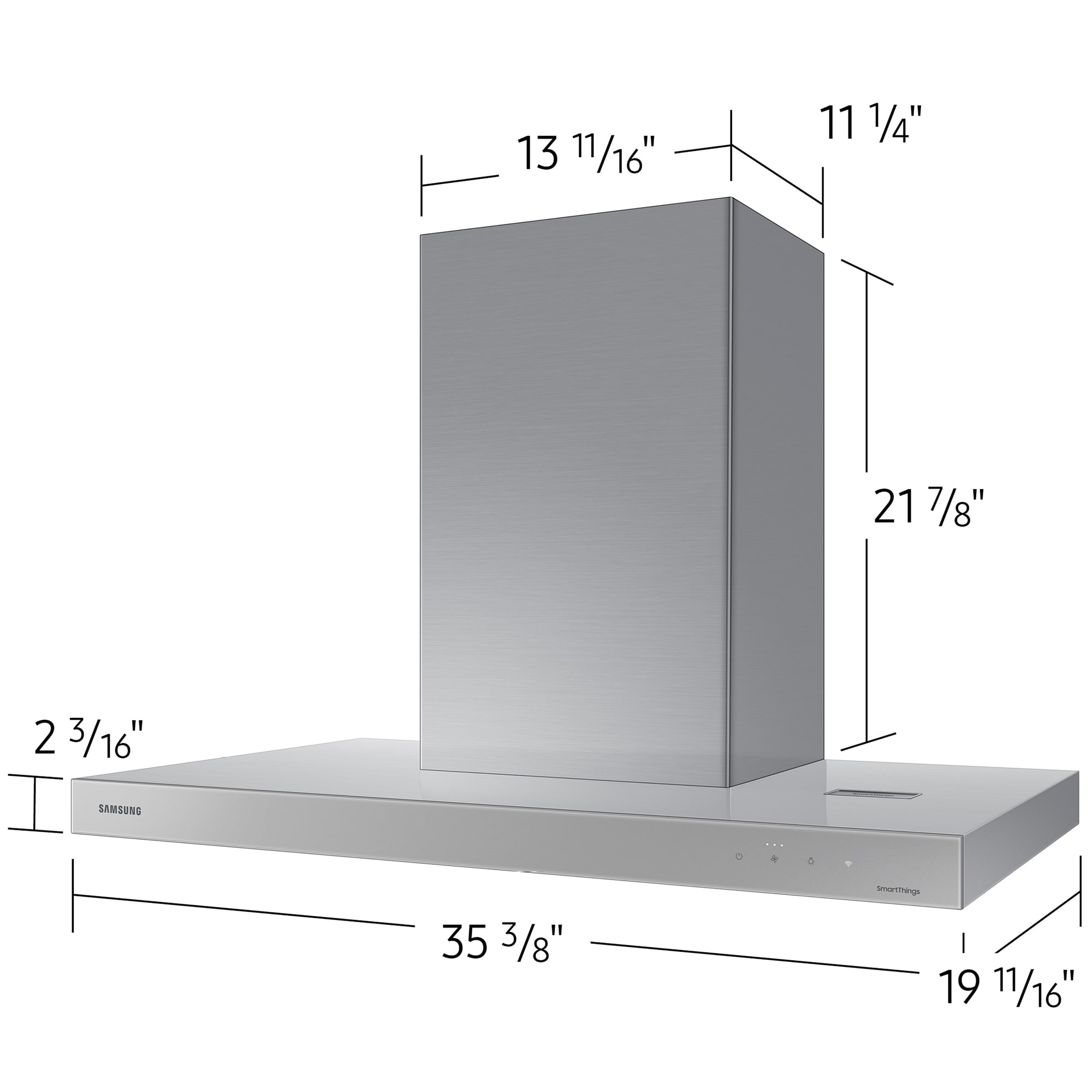 Samsung 36 in. Smart Convertible Chimney Style Range Hood with 630 CFM, 4 Fan Speed & 1 LED Light - Clean Gray, Gray, hires