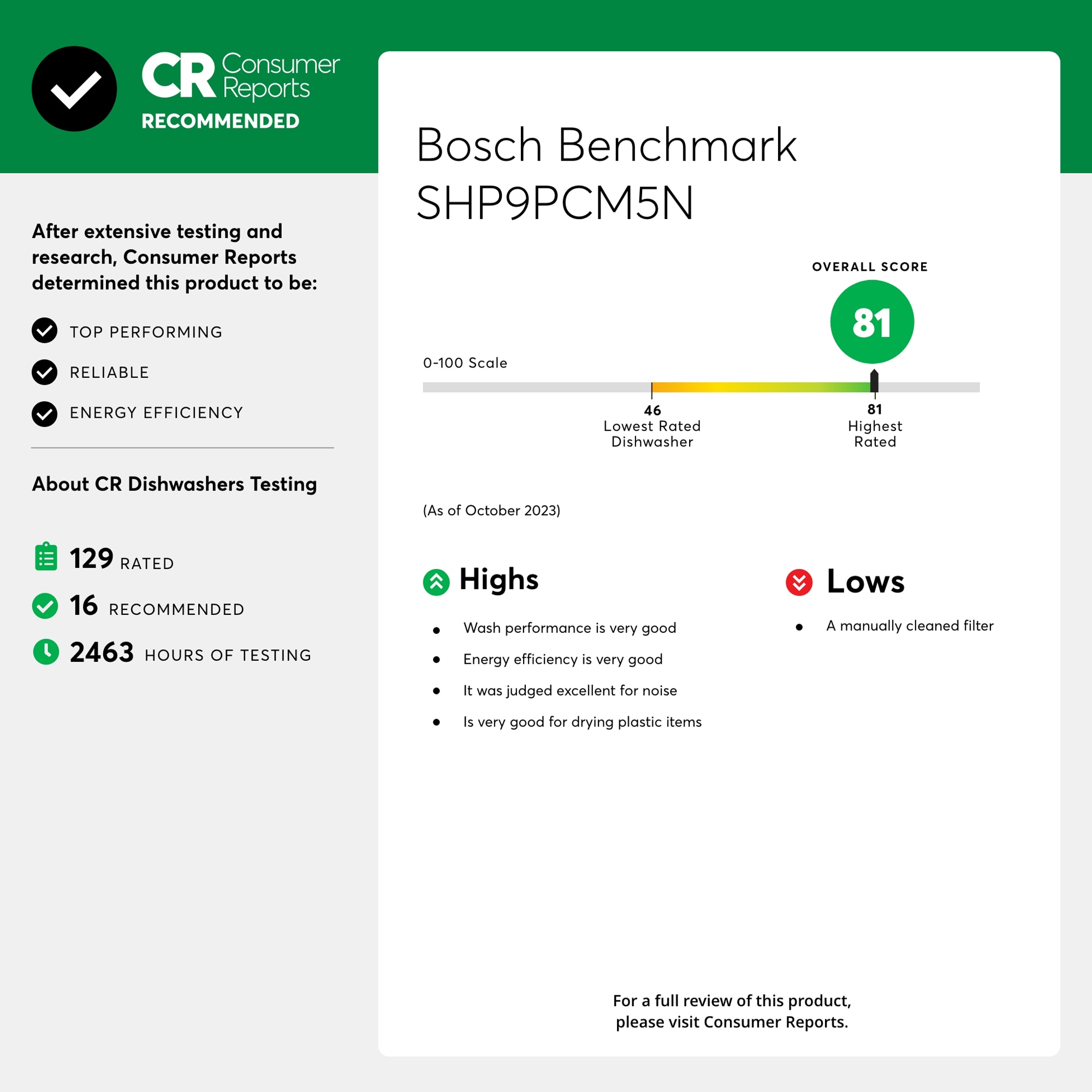 Bosch Benchmark 24 in. Top Control Smart Dishwasher with 38 dBa Sound Level, 3rd-Rack, CrystalDry & Pocket - Stainless Steel, Stainless Steel, hires