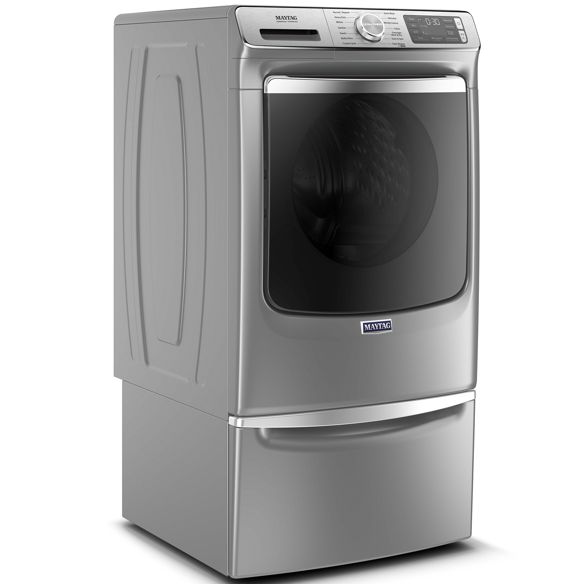 Maytag 27 in. 5.0 cu. ft. Smart Stackable Front Load Washer with Extra Power, 24-Hr Fresh Hold Option, Sanitize & Steam Wash Cycle - Metallic Slate, Metallic Slate, hires