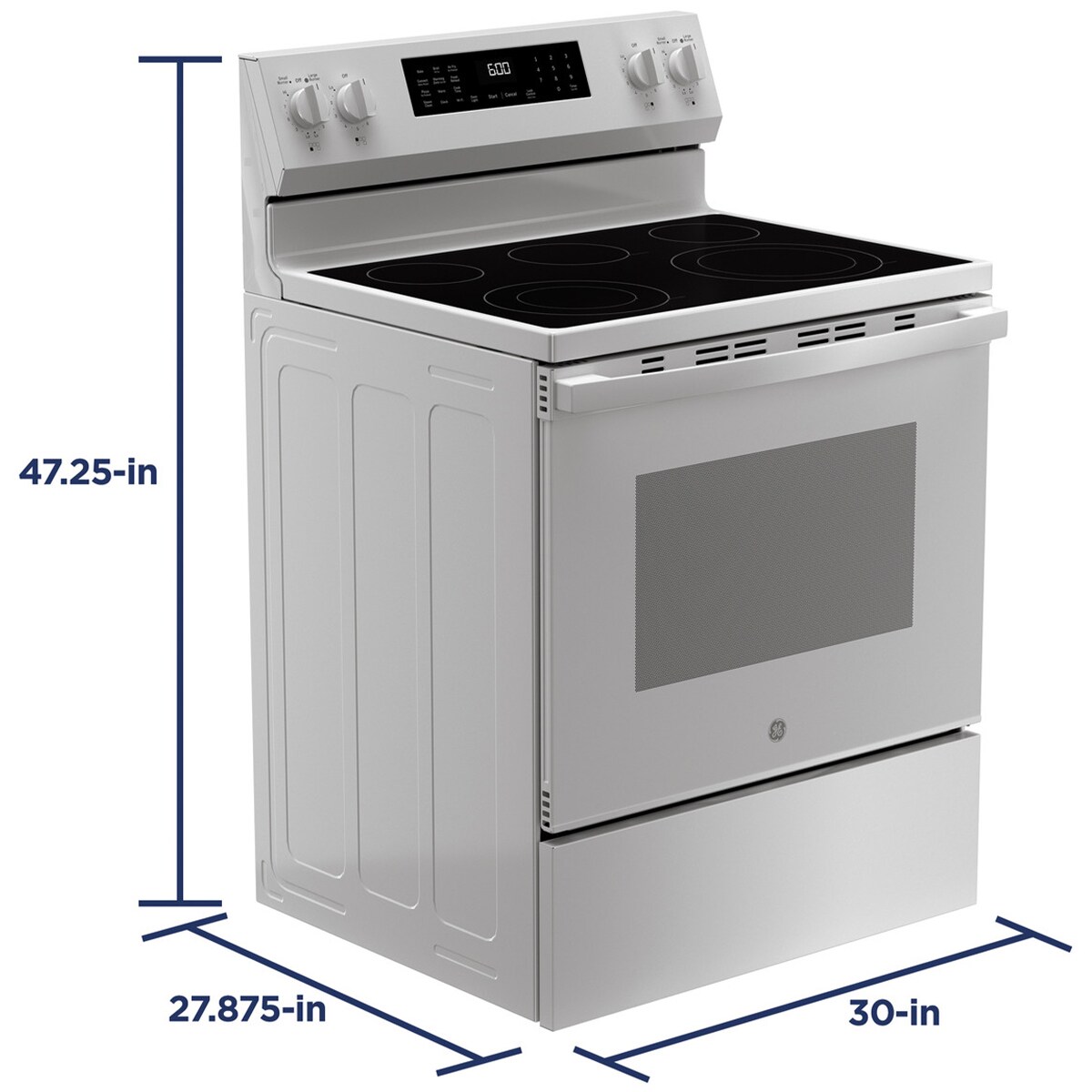 GE 30 in. 5.3 cu. ft. Smart Air Fry Standard Convection Electric Range with Radiant Burners - White, White, hires