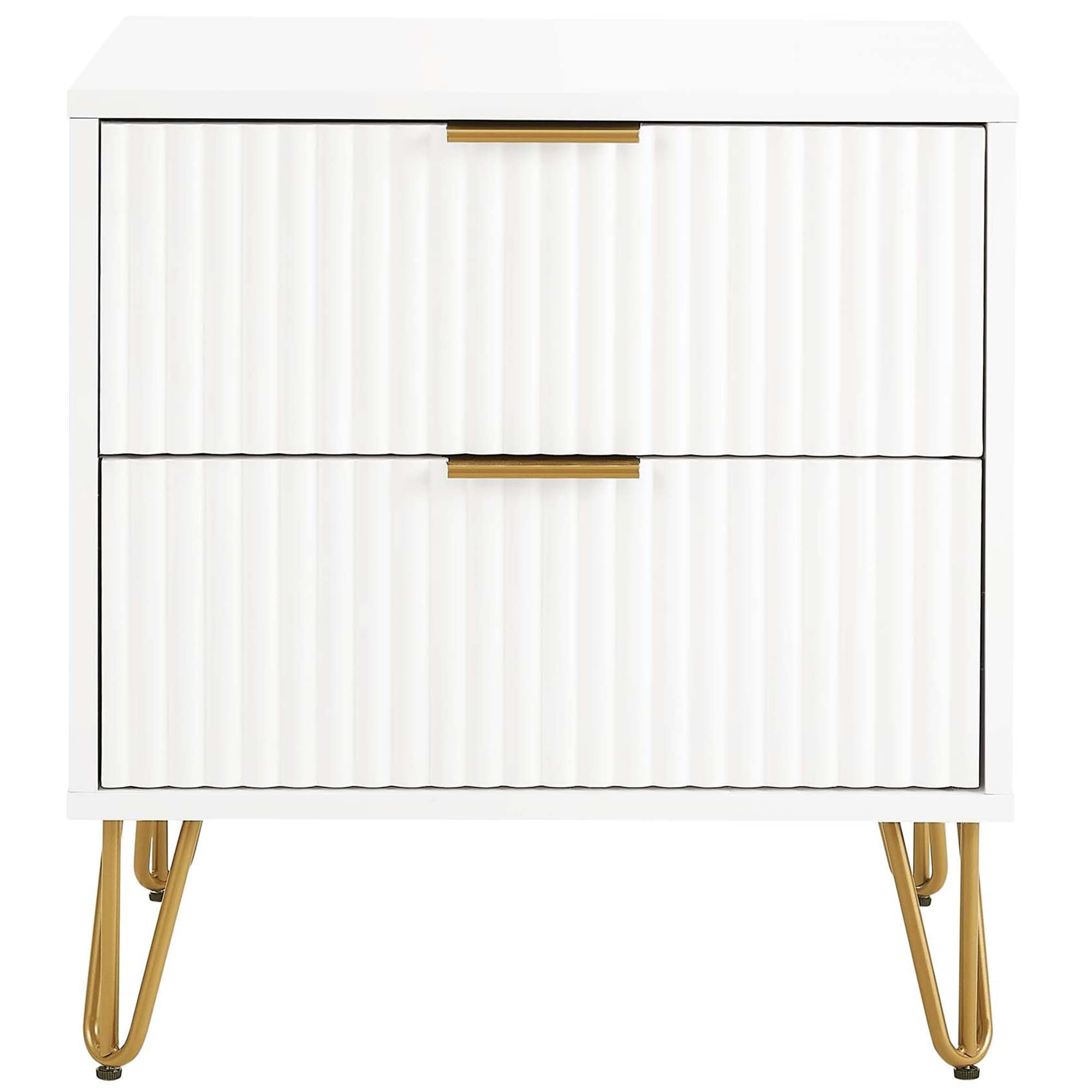 Manhattan Comfort DUMBO 2.0 Modern Nightstand with 2 Drawer & Metal Feet - White, White, hires