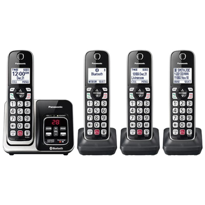 Panasonic 4 Handset Cordless Phone - Black with Silver Trim, , hires