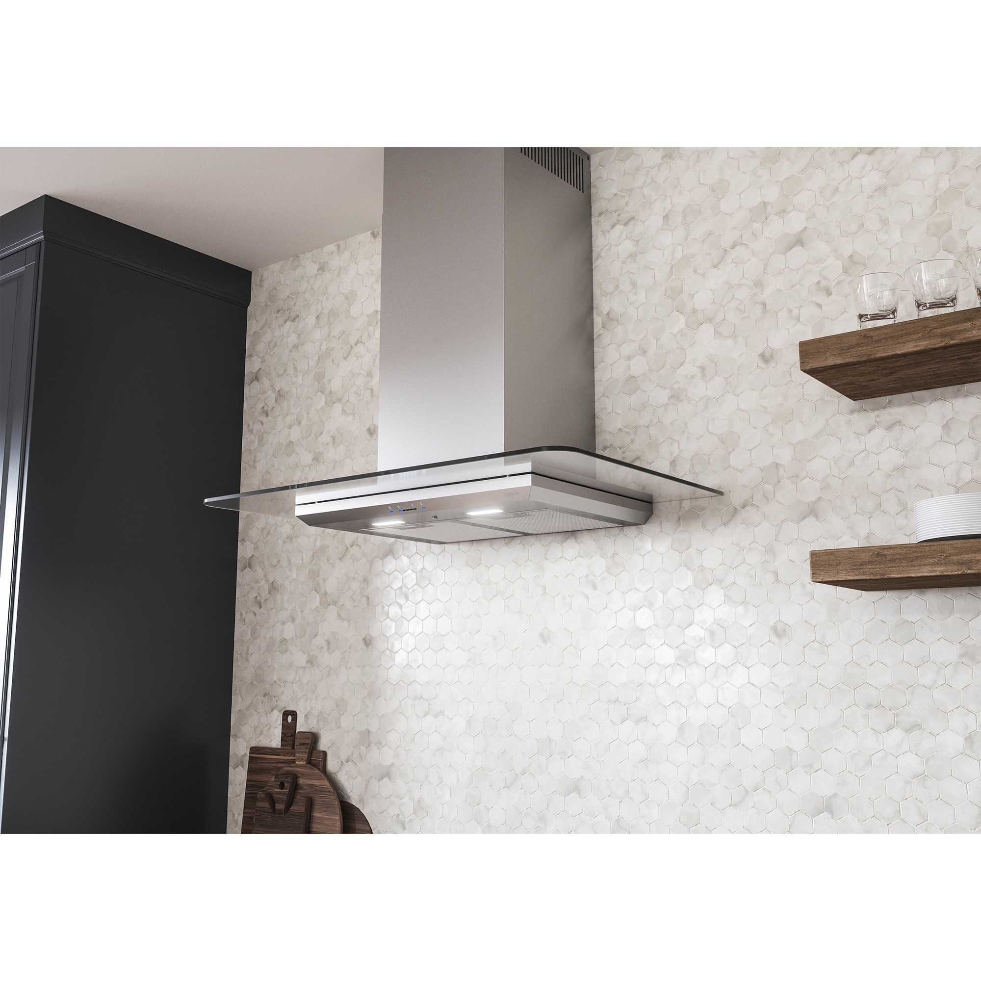Zephyr 30 in. Convertible Chimney Style Range Hood with 600 CFM, 5 Fan Speeds & 2 LED Lights - Stainless Steel, , hires