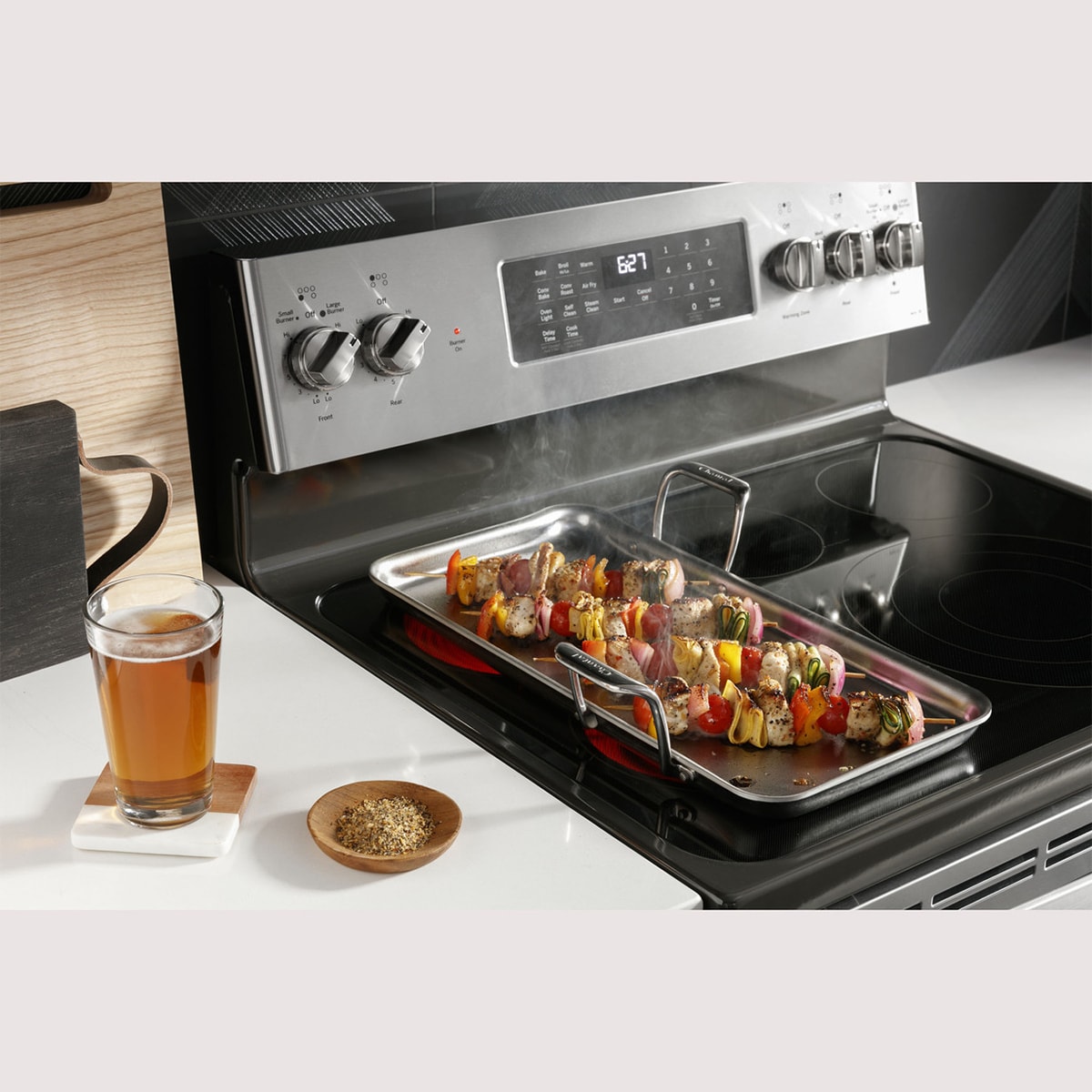 GE Profile 30 in. 6.6 cu. ft. Smart Air Fry True European Convection Double Oven Electric Range with Radiant Burners - Black Stainless, Black Stainless, hires