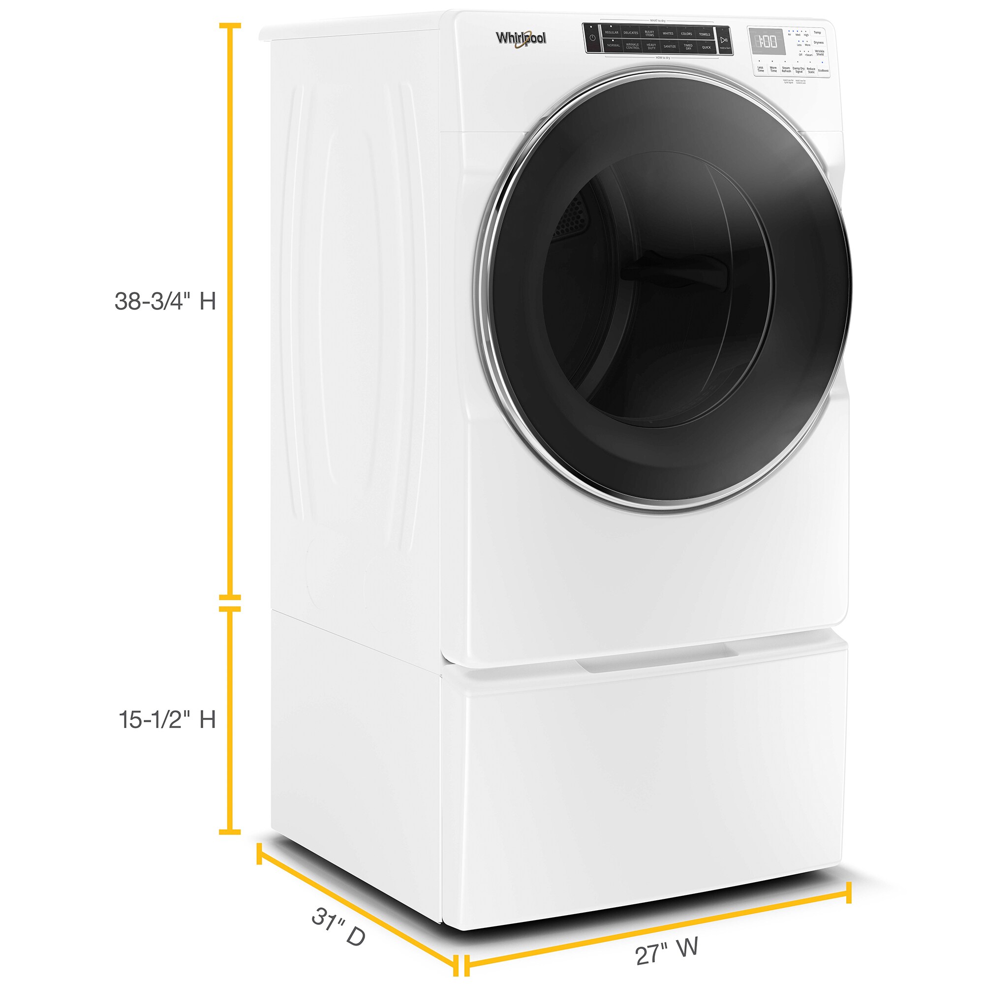 Whirlpool 27 in. 7.4 cu. ft. Stackable Gas Dryer with Sensor Dry, Sanitize & Steam Cycle - White, , hires