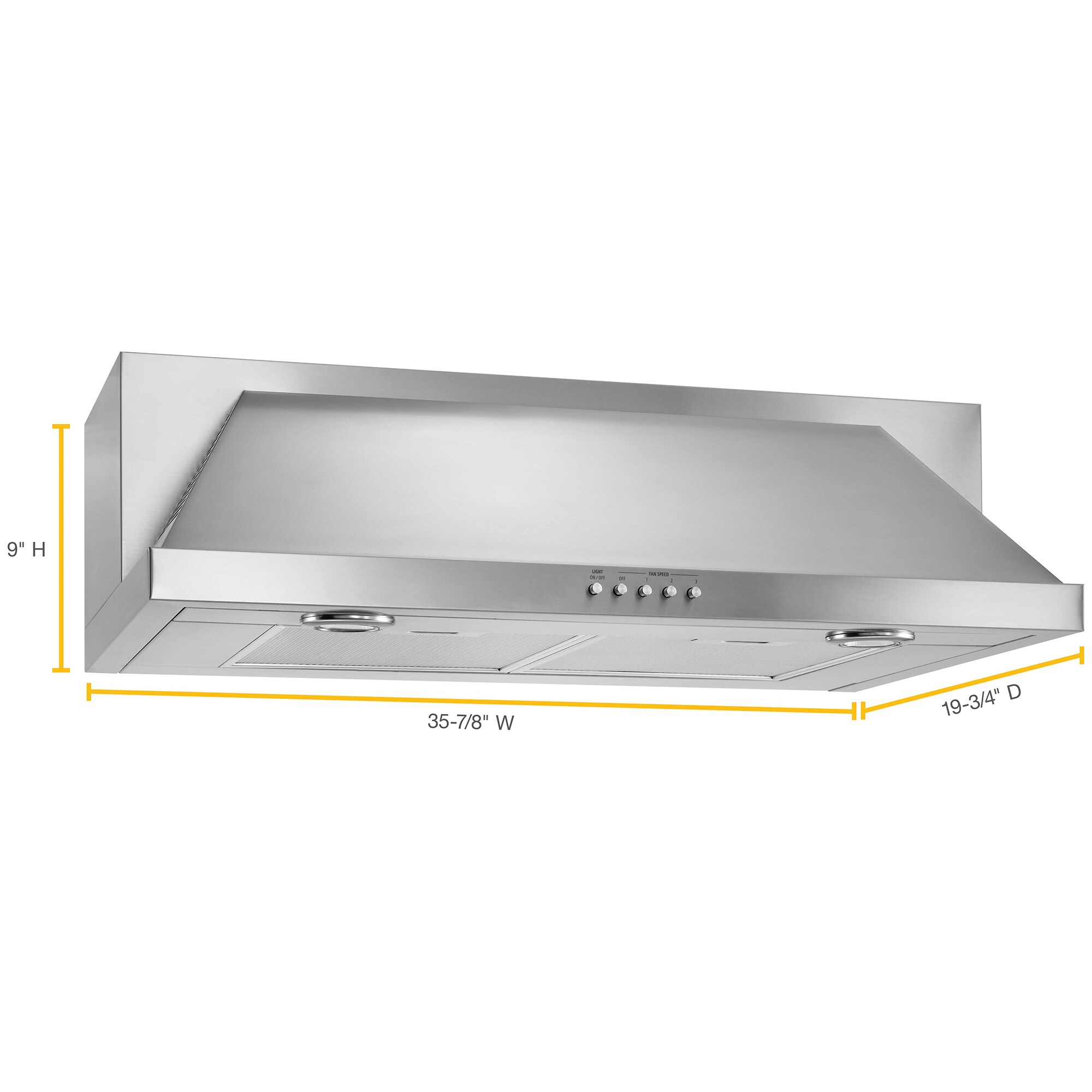 Whirlpool 36 in. Convertible Standard Style Range Hood with 400 CFM, 3 Fan Speeds & 2 Halogen Lights - Stainless Steel, , hires