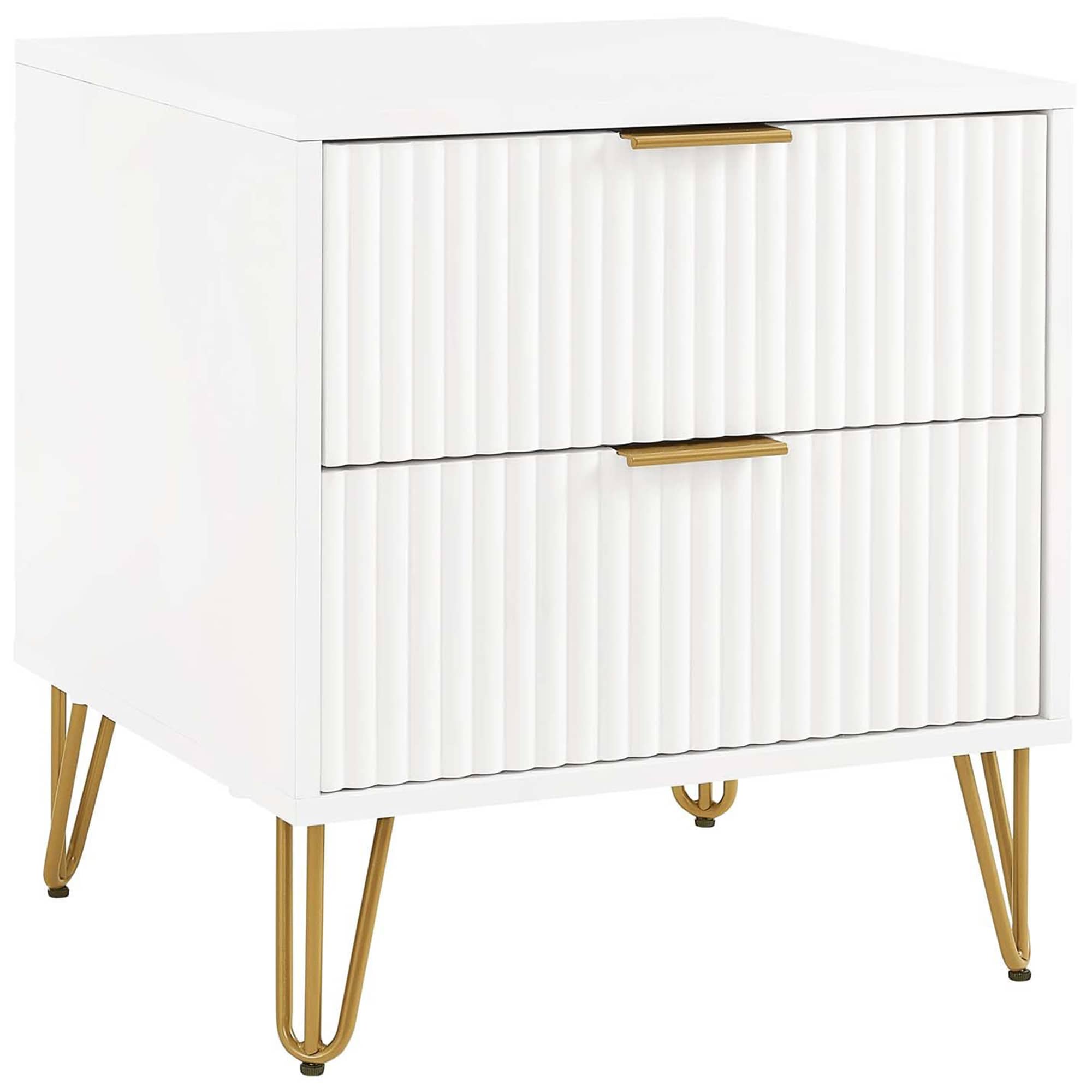 Manhattan Comfort DUMBO 2.0 Modern Nightstand with 2 Drawer & Metal Feet - White, White, hires
