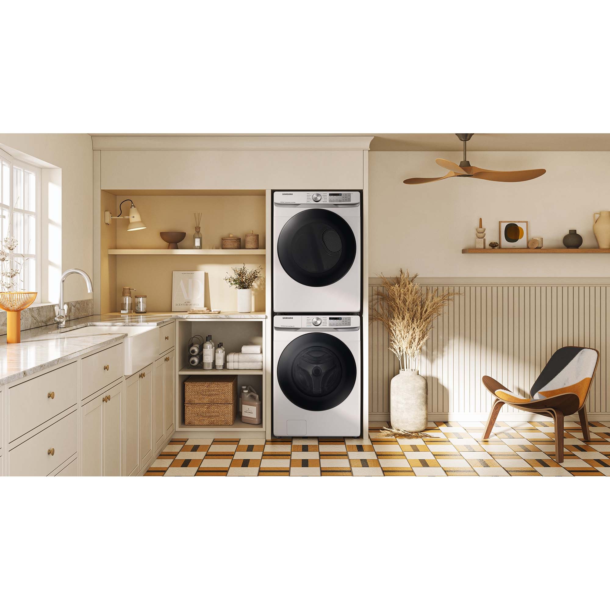 Samsung 27 in. 7.5 cu. ft. Smart Stackable Electric Dryer with Sanitize+, Steam Cycle & Sensor Dry - White, White, hires