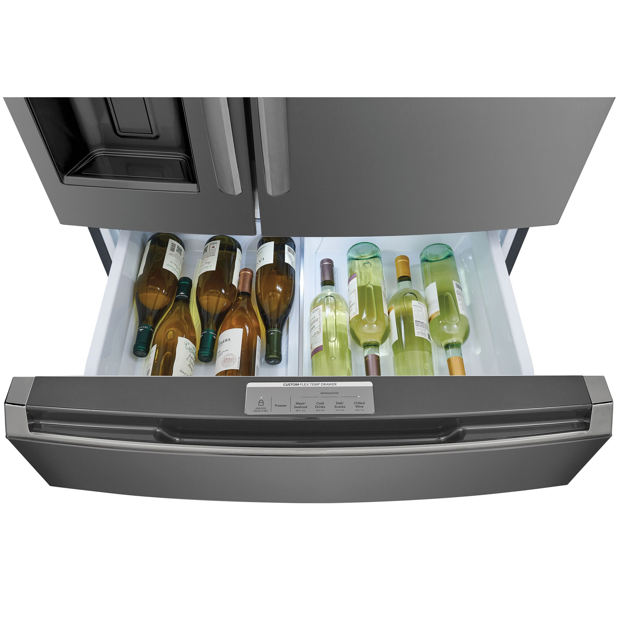 Frigidaire Gallery 36 in. 21.5 cu. ft. Counter Depth 4-Door French Door Refrigerator with Ice & Water Dispenser - Black Stainless, Black Stainless, hires