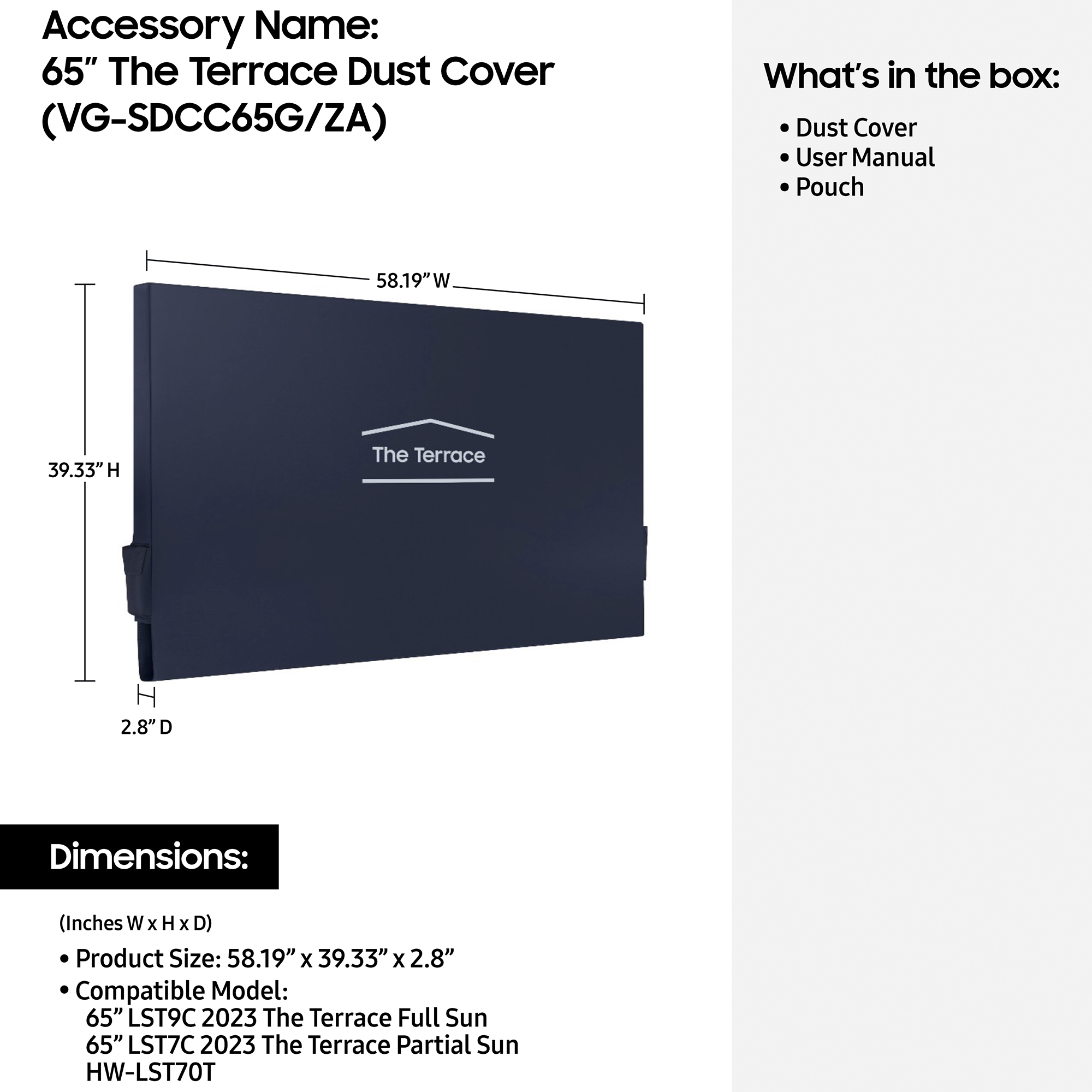 Samsung 65" Terrace Dust Cover for Outdoor TV - Dark Gray, , hires
