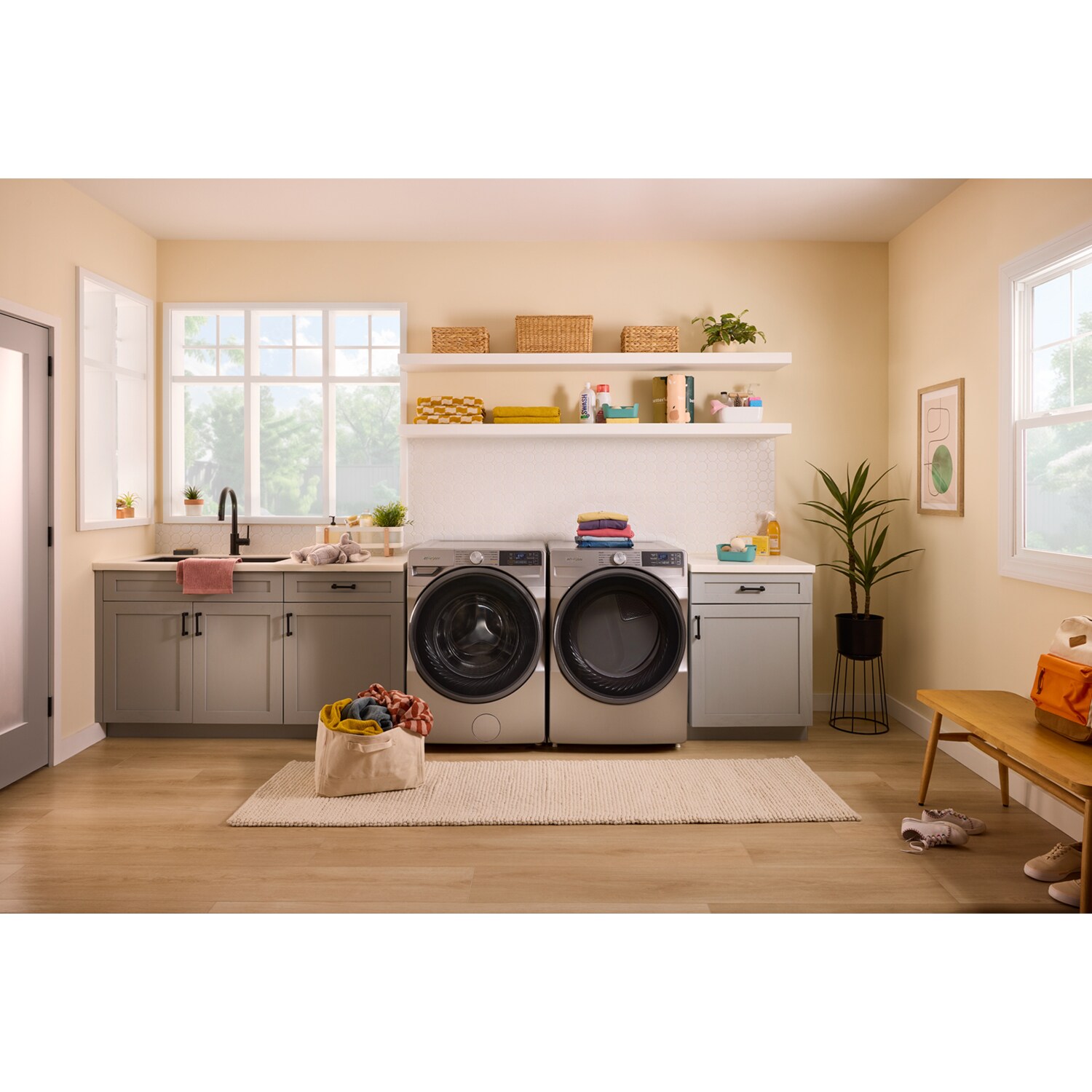 Whirlpool 27 in. 7.4 cu. ft. Smart Stackable Gas Dryer with Sensor Dry & Sanitize Cycle - Radiant Silver, Silver, hires
