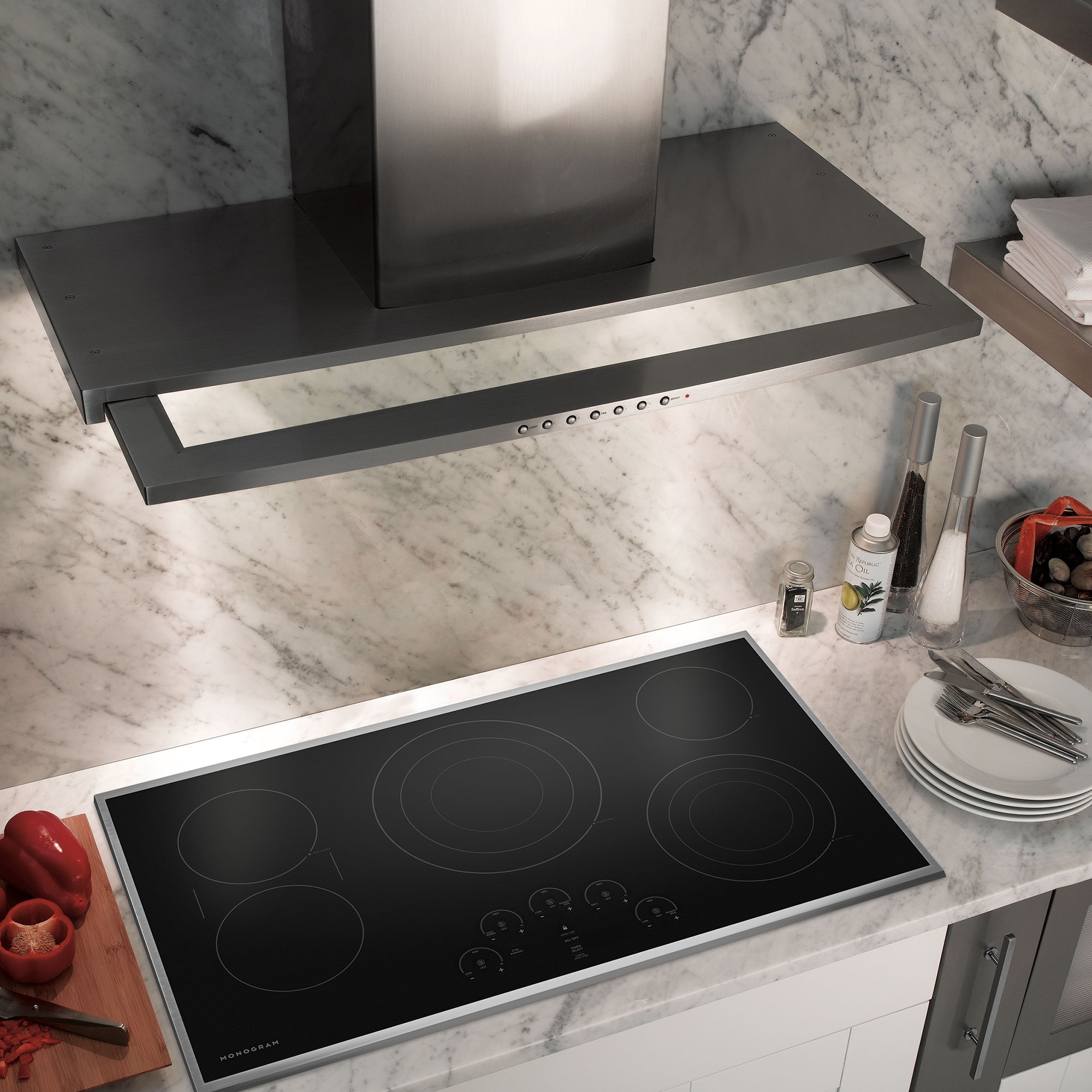 Monogram 36 in. SlideOut Style Range Hood with 4 Speed Settings, 500 CFM, Convertible Venting