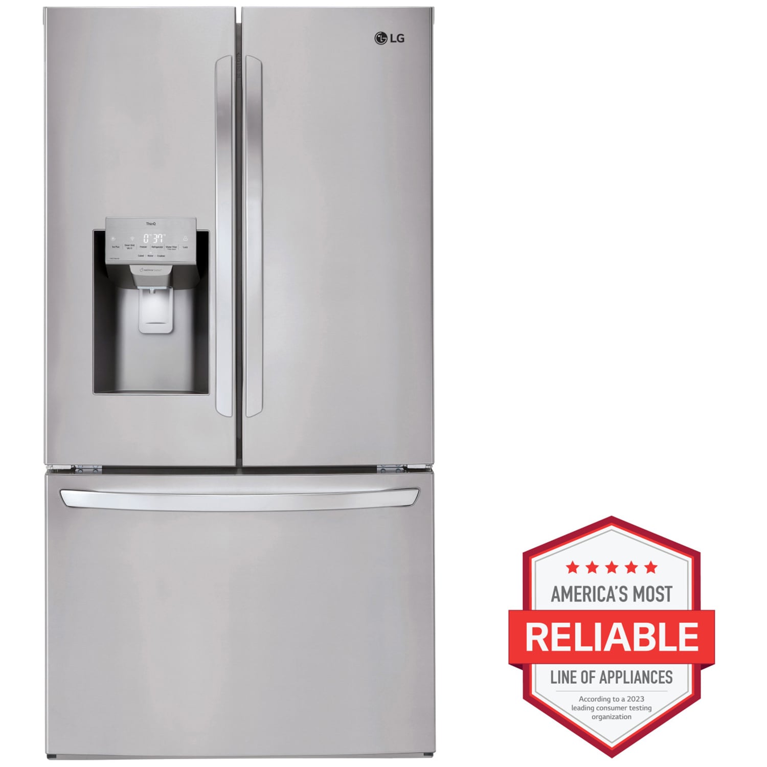 LG 36 in. 27.7 cu. ft. Smart French Door Refrigerator with Ice & Water Dispenser - PrintProof Stainless Steel, PrintProof Stainless Steel, hires