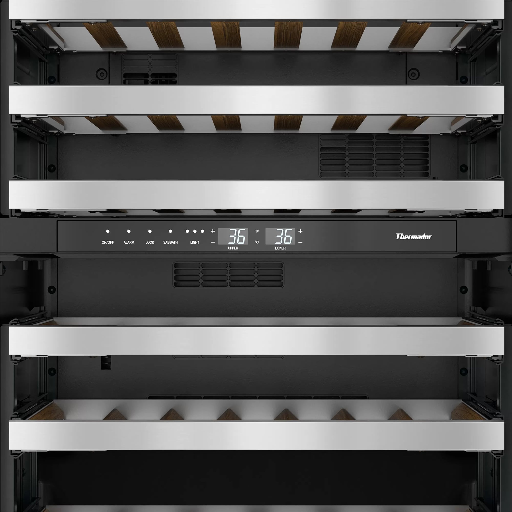 Thermador Masterpiece Series 24 in. Undercounter Wine Cooler with Wood Racks, Dual Temperature Zones & 41 Bottle Capacity - Stainless Steel, , hires