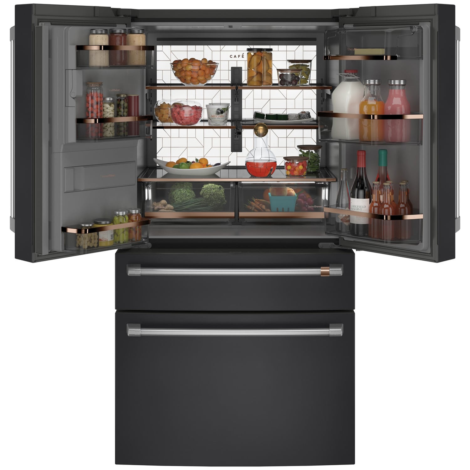 Cafe 36 in. 22.3 cu. ft. Smart Counter Depth 4-Door French Door Refrigerator with Ice & Water Dispenser - Matte Black, Matte Black, hires