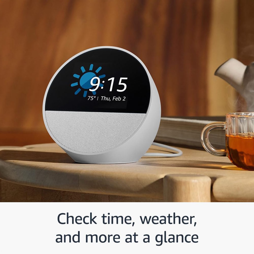 Amazon Echo Spot (2024 release), Smart alarm clock with vibrant sound and Alexa - Glacier White, , hires