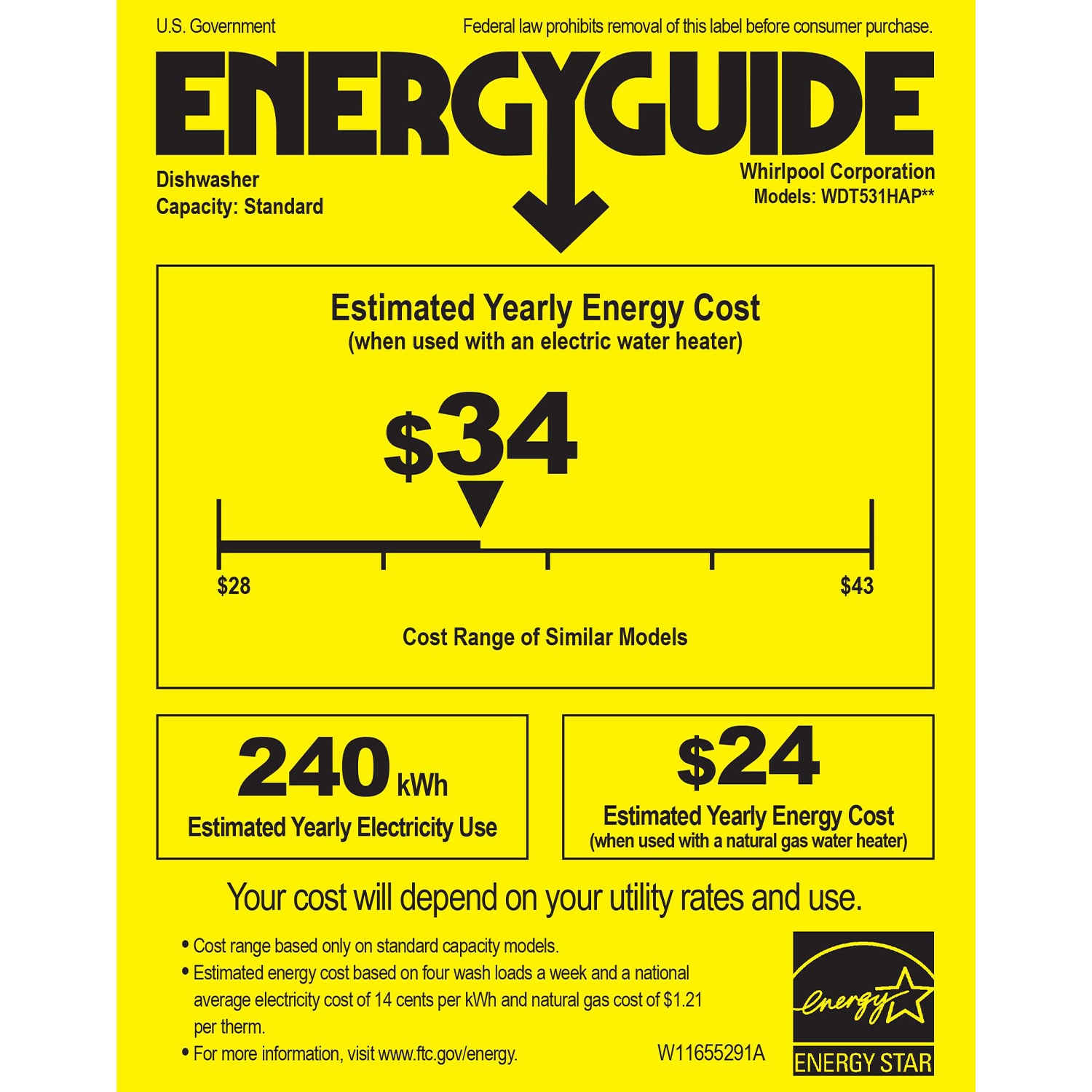 Whirlpool 24 in. Top Control Dishwasher with 55 dBa Sound Level - Monochromatic Stainless Steel, , hires