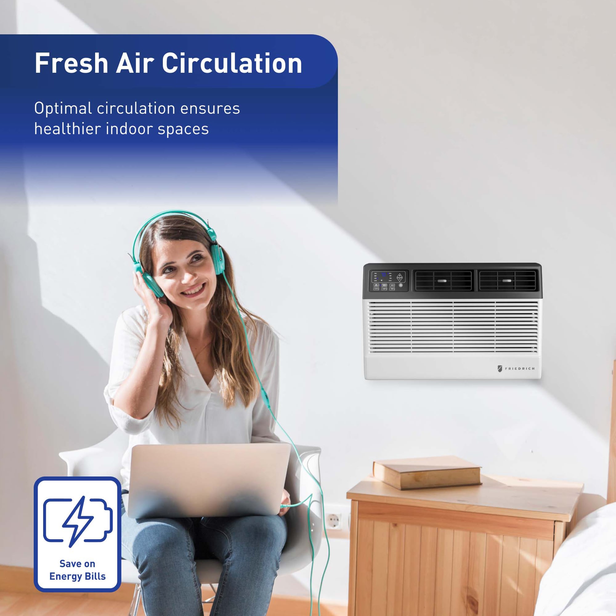 Friedrich Chill Premier Series 12,000 BTU 115V Smart Window/Wall Air Conditioner with 3 Fan Speeds, Remote Control - White, , hires