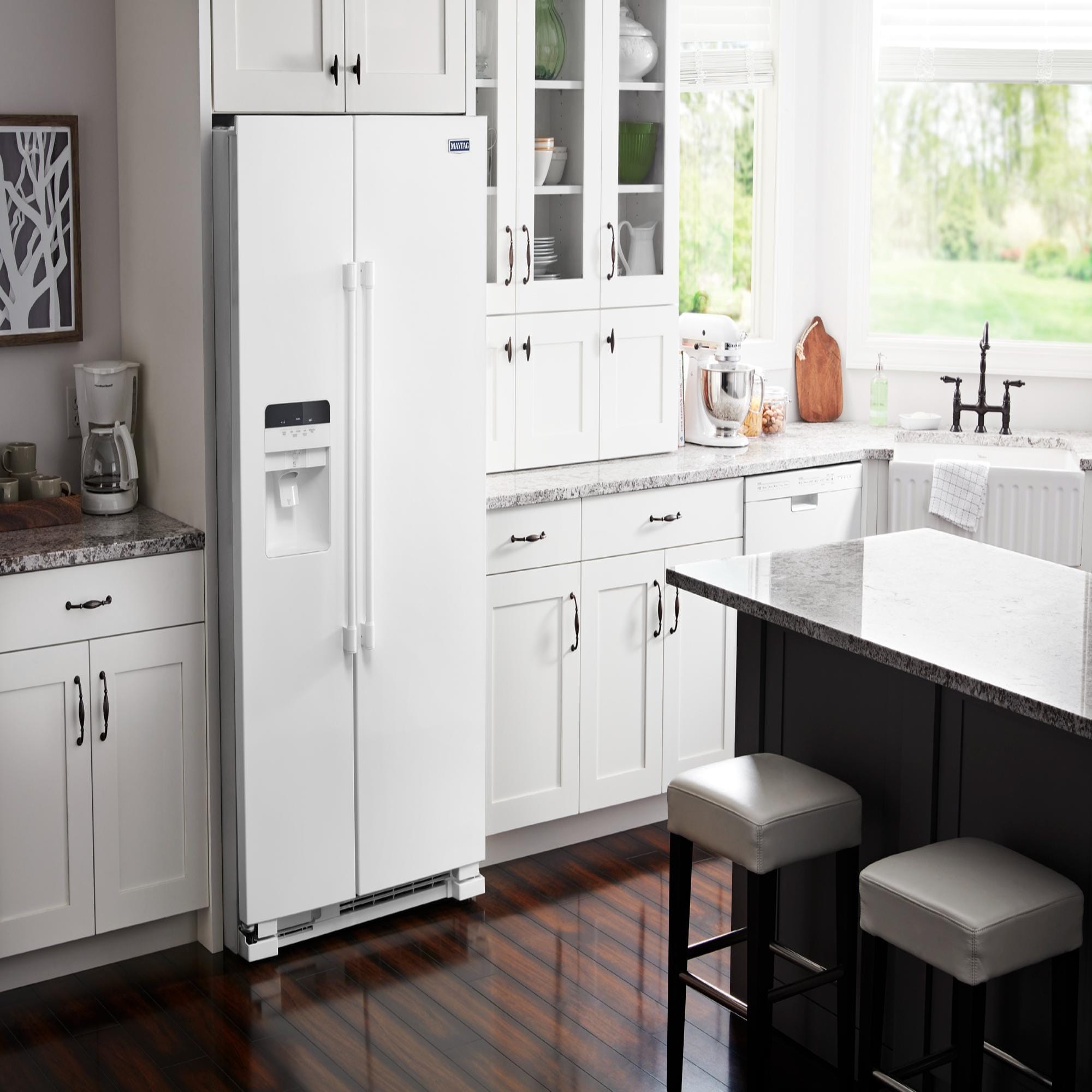Maytag 36 in. 24.5 cu. ft. Side by Side Refrigerator with Ice & Water Dispenser - White, White, hires