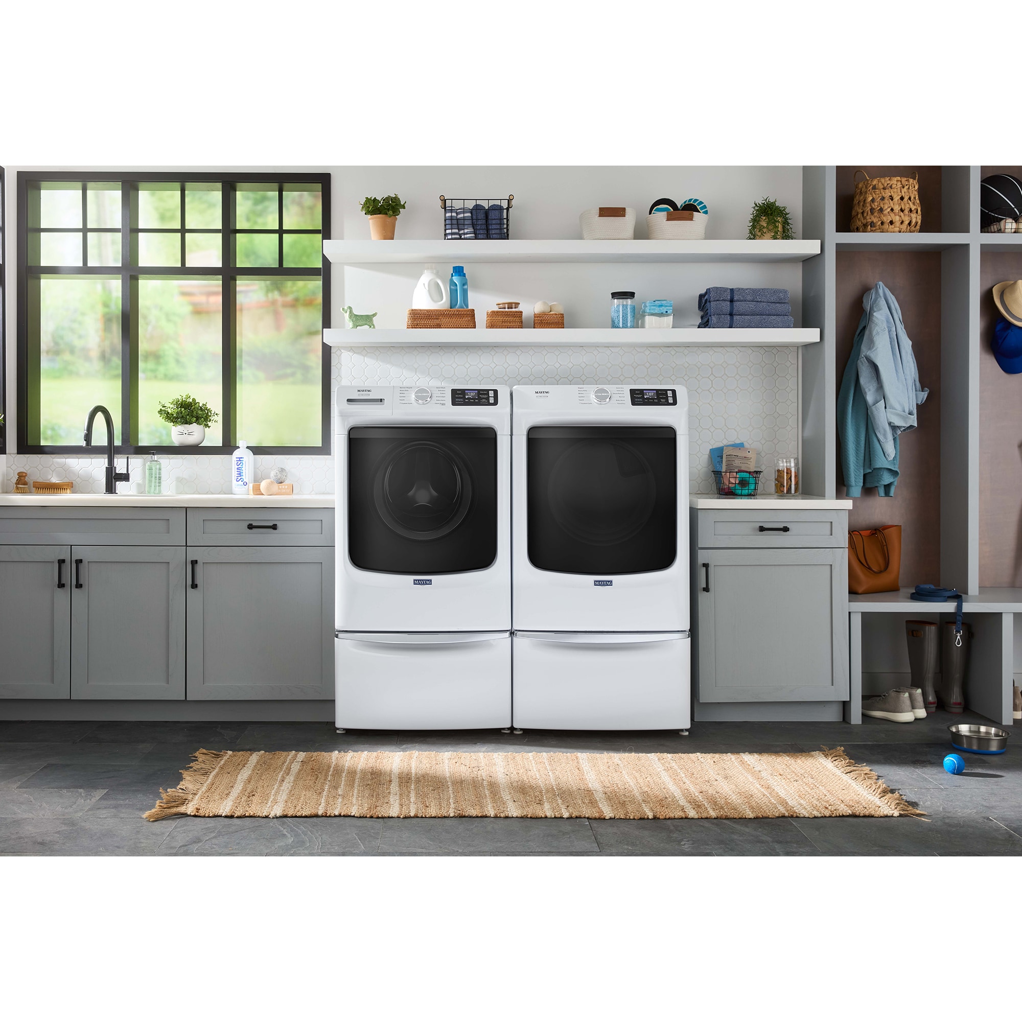 Maytag Pet Pro 27 in. 7.4 cu. ft. Smart Stackable Electric Dryer with Sensor Dry, Sanitize & Steam Cycle - White, White, hires