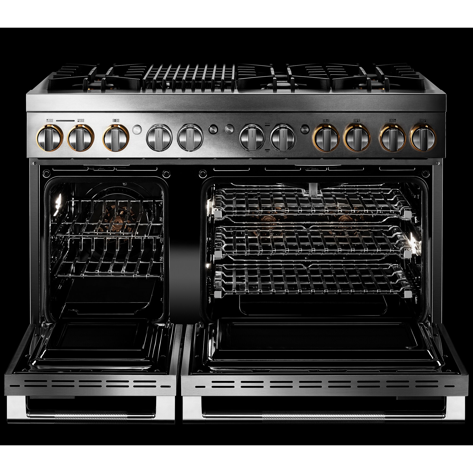 JennAir Rise Series 48 in. 6.3 cu. ft. Smart True European Convection Double Oven Dual Fuel Range with 6 Sealed Burners & Grill - Stainless Steel, , hires