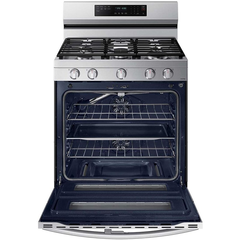 Samsung 30 in. 6 cu. ft. Smart Air Fry True European Convection Double Oven Gas Range with 5 Sealed Burners & Griddle - Stainless Steel, Stainless Steel, hires
