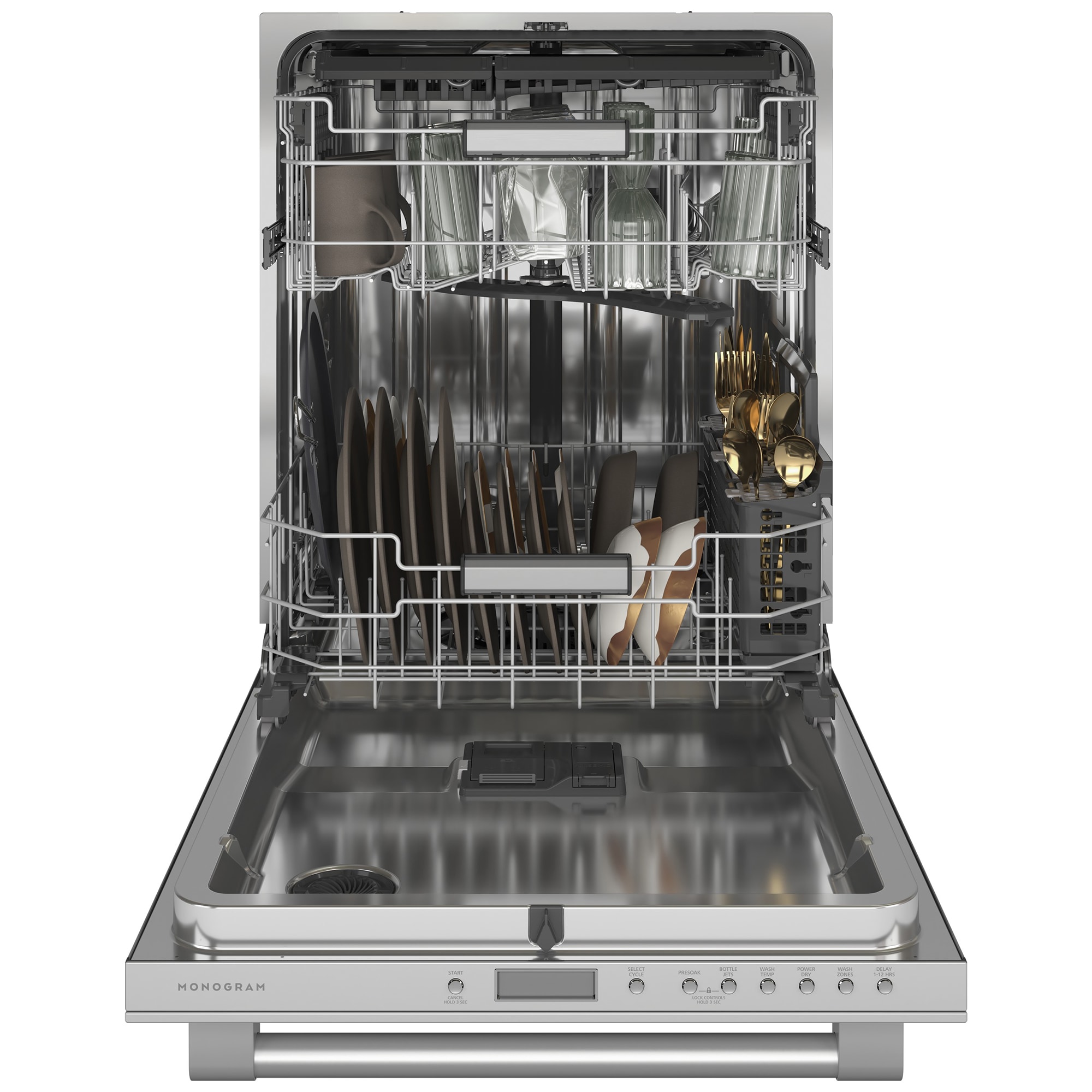 Monogram 24 in. Top Control Flush-Mount Smart Dishwasher with 39 dBa Sound Level, 3rd-Rack & Max Dry system - Stainless Steel, , hires